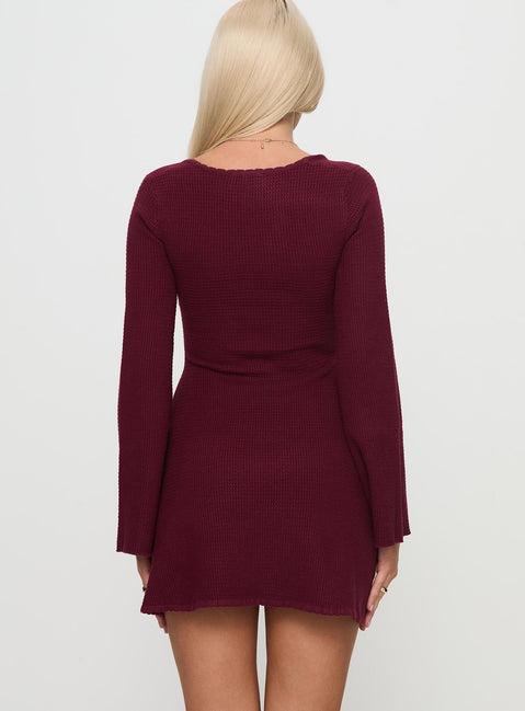 Sandyra Knit Mini Dress Maroon Product Image