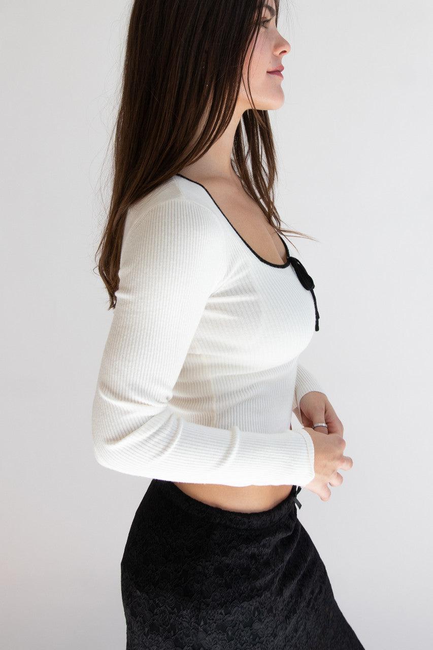 Tie Neck Ribbed Sweater Product Image