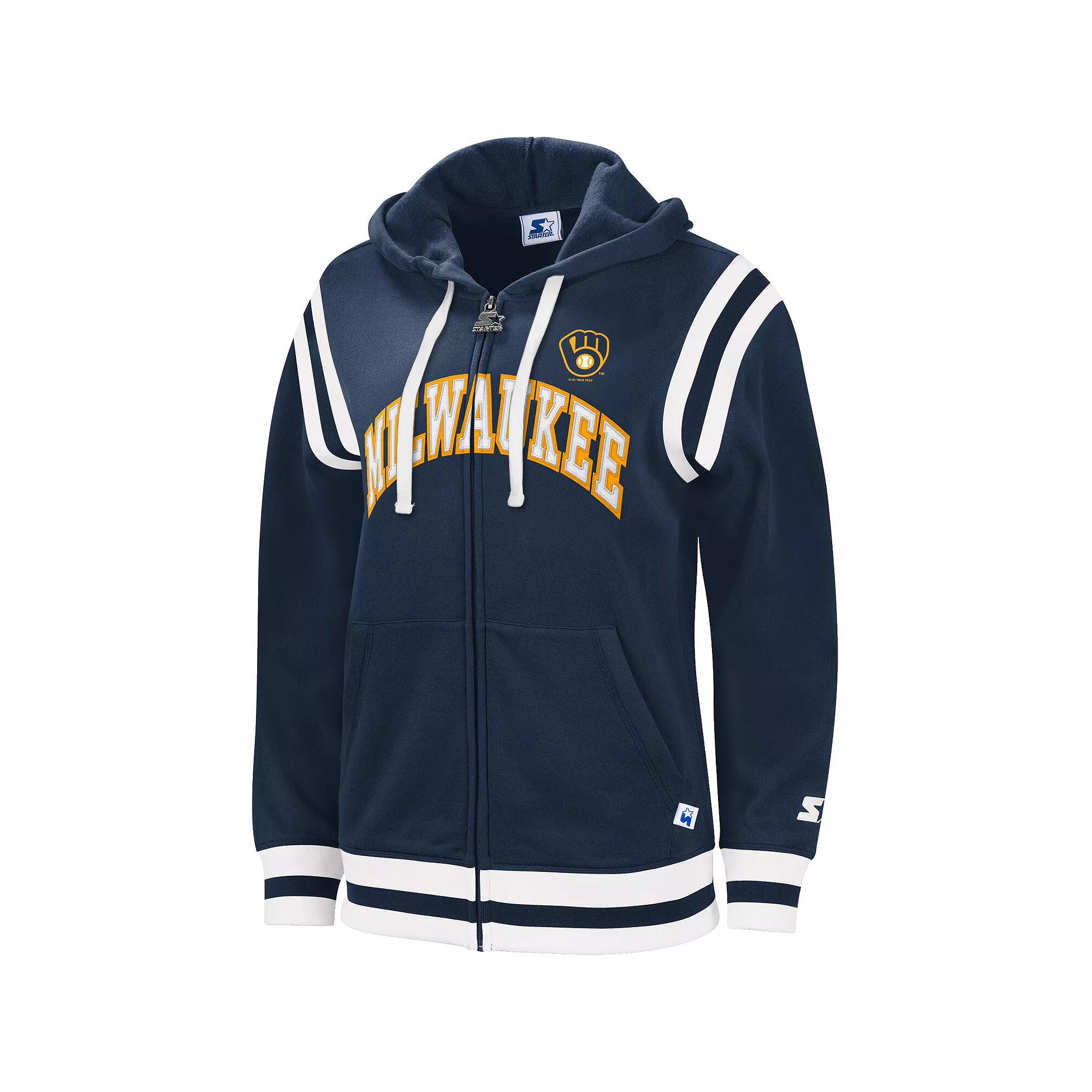 Women's Starter Navy Milwaukee Brewers Vintage Full-Zip Hoodie, Size: Small, Blue Product Image