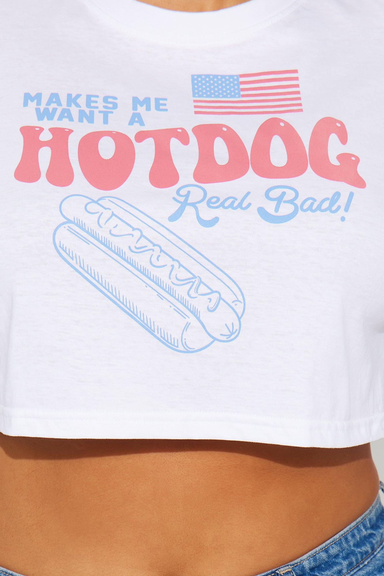 Makes Me Want A Hot Dog Cropped Tee - White Product Image