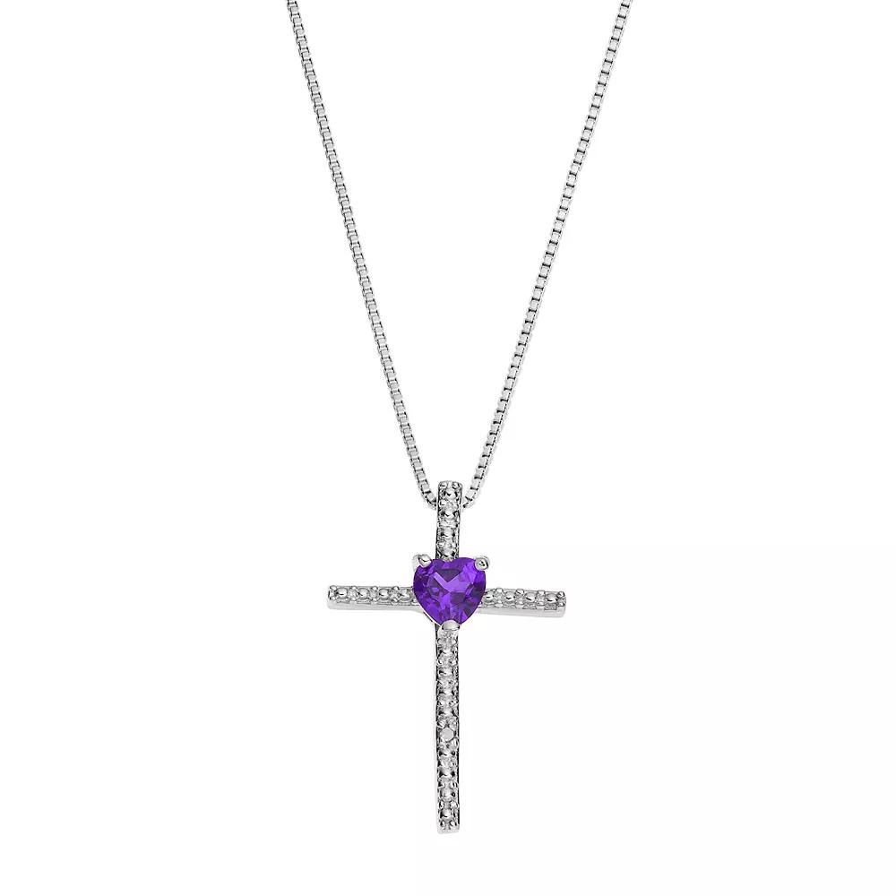 Gemminded Sterling Silver Amethyst Cross Pendant Necklace, Women's,  Product Image