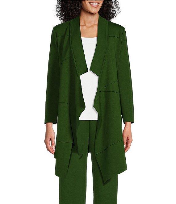 IC Collection Knit Crepe Lapel Collar Long Sleeve Asymmetrical Hem Jacket Product Image