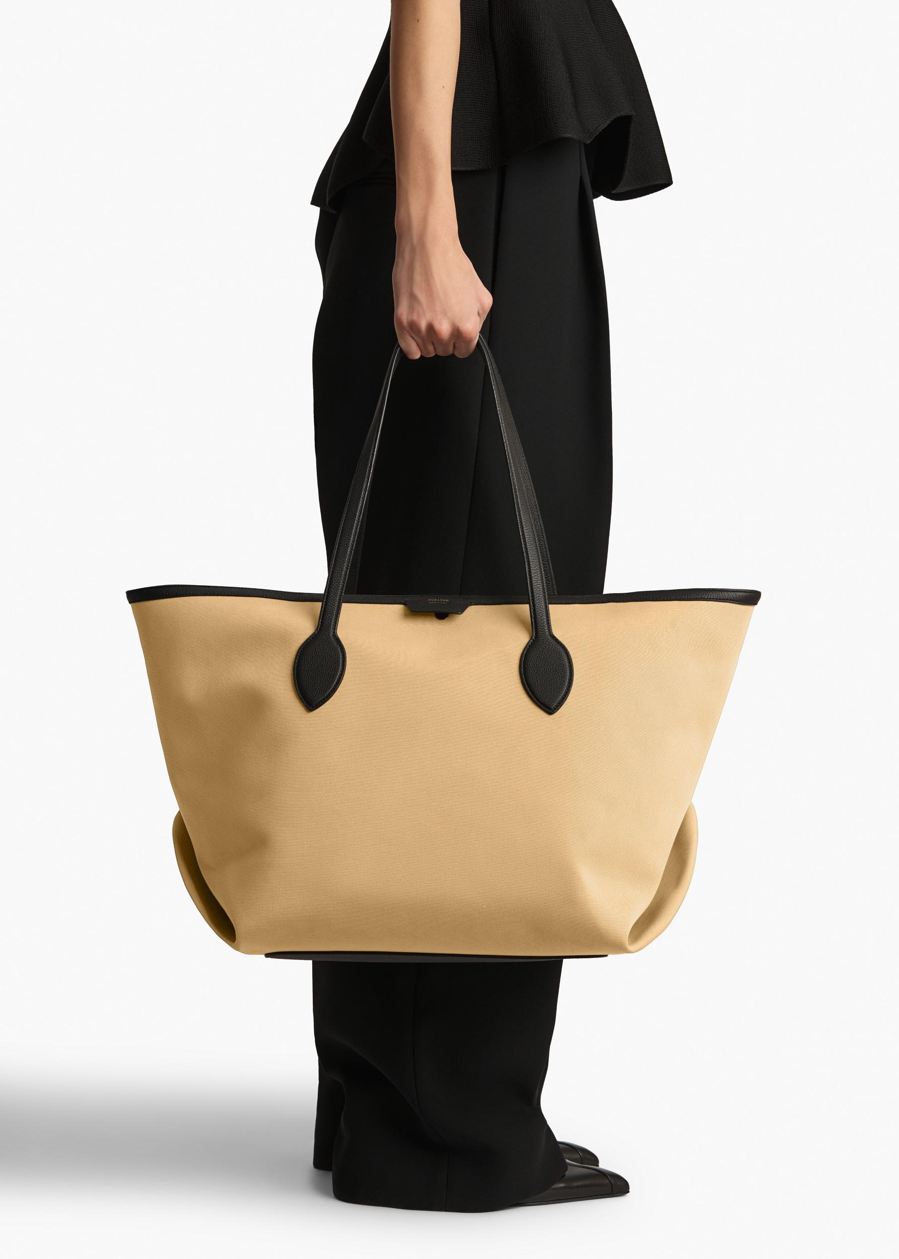 Amalia Tote in Honey Canvas with Black Leather Product Image