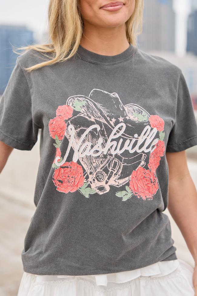 Nashville Vintage Rose Dark Grey Graphic Tee Product Image