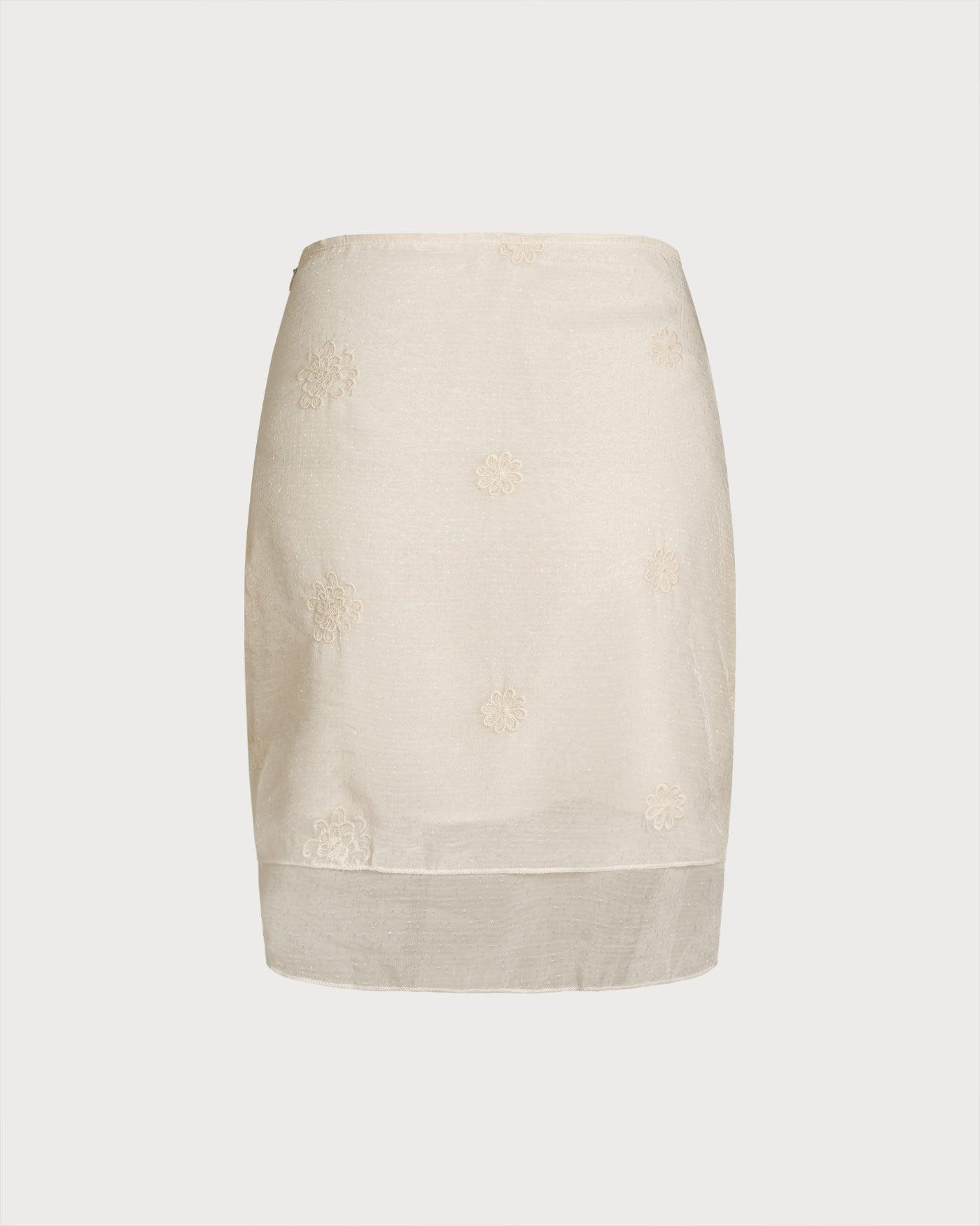 Apricot Floral Textured Skirt Product Image