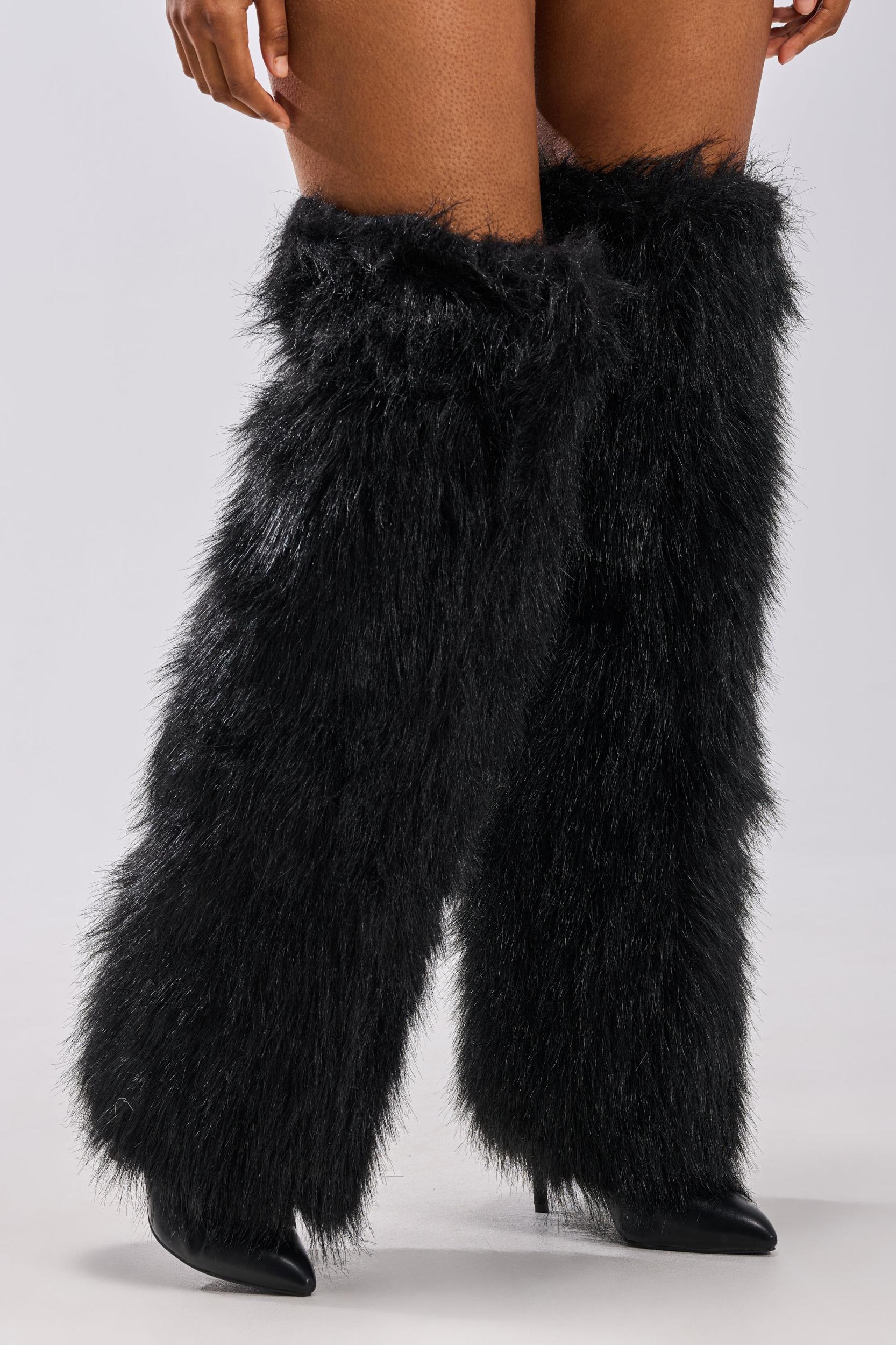 AZALEA WANG LANGLEYE BLACK THIGH HIGH FUR LUXE BOOT Product Image
