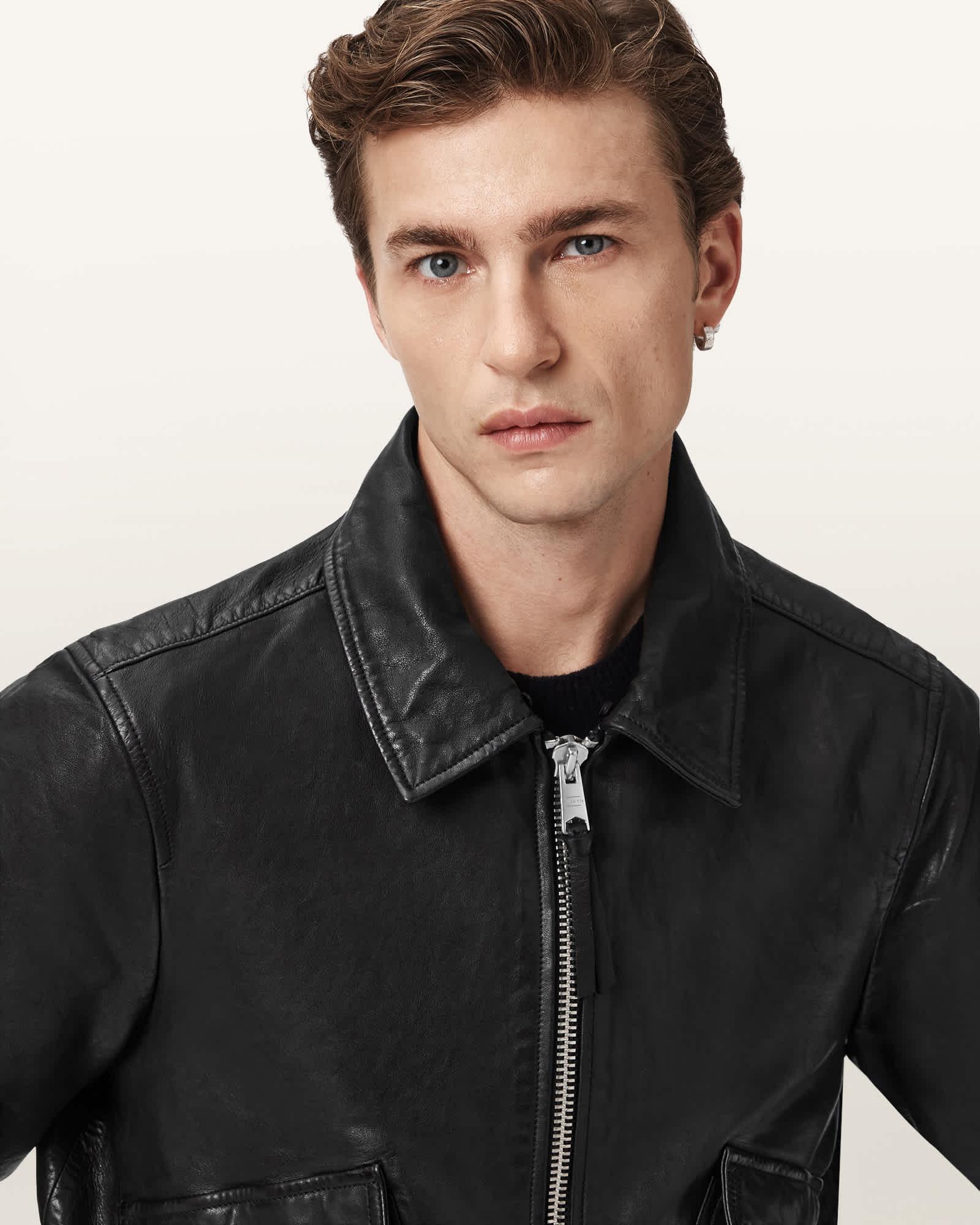 Vaucluse Aviator Leather Jacket Black | ALLSAINTS US Product Image