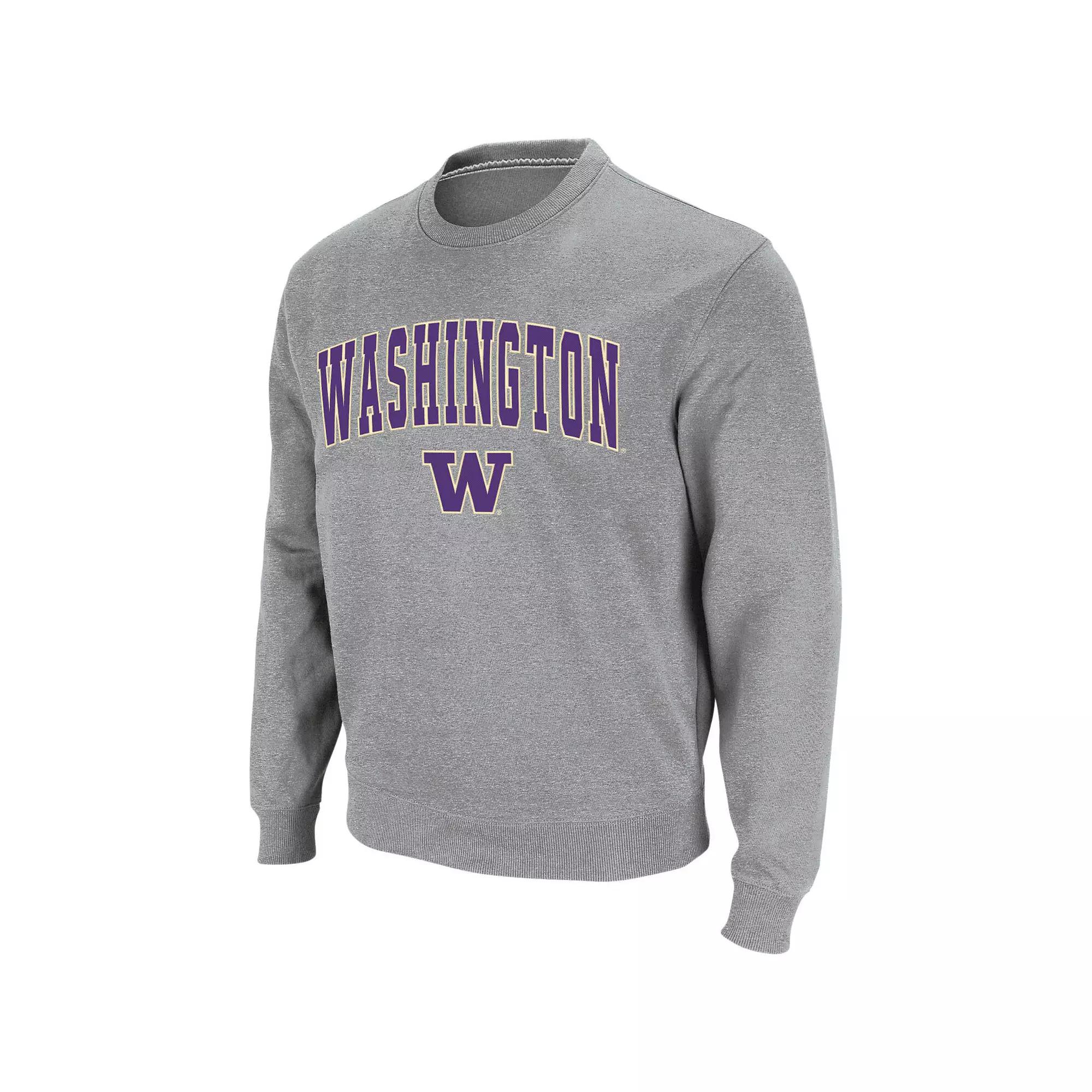 Men's Colosseum Heather Gray Washington Huskies Arch & Logo Crew Neck Sweatshirt, Size: Small, Grey Product Image