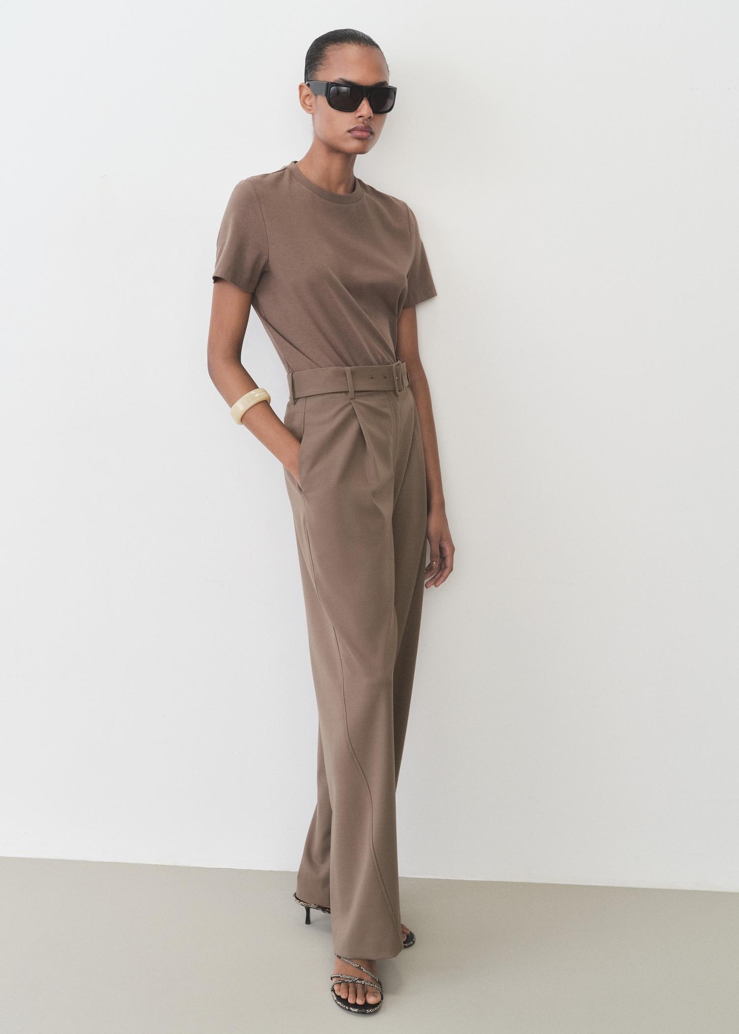 Belt straight-fit pants - Women | MANGO USA Product Image