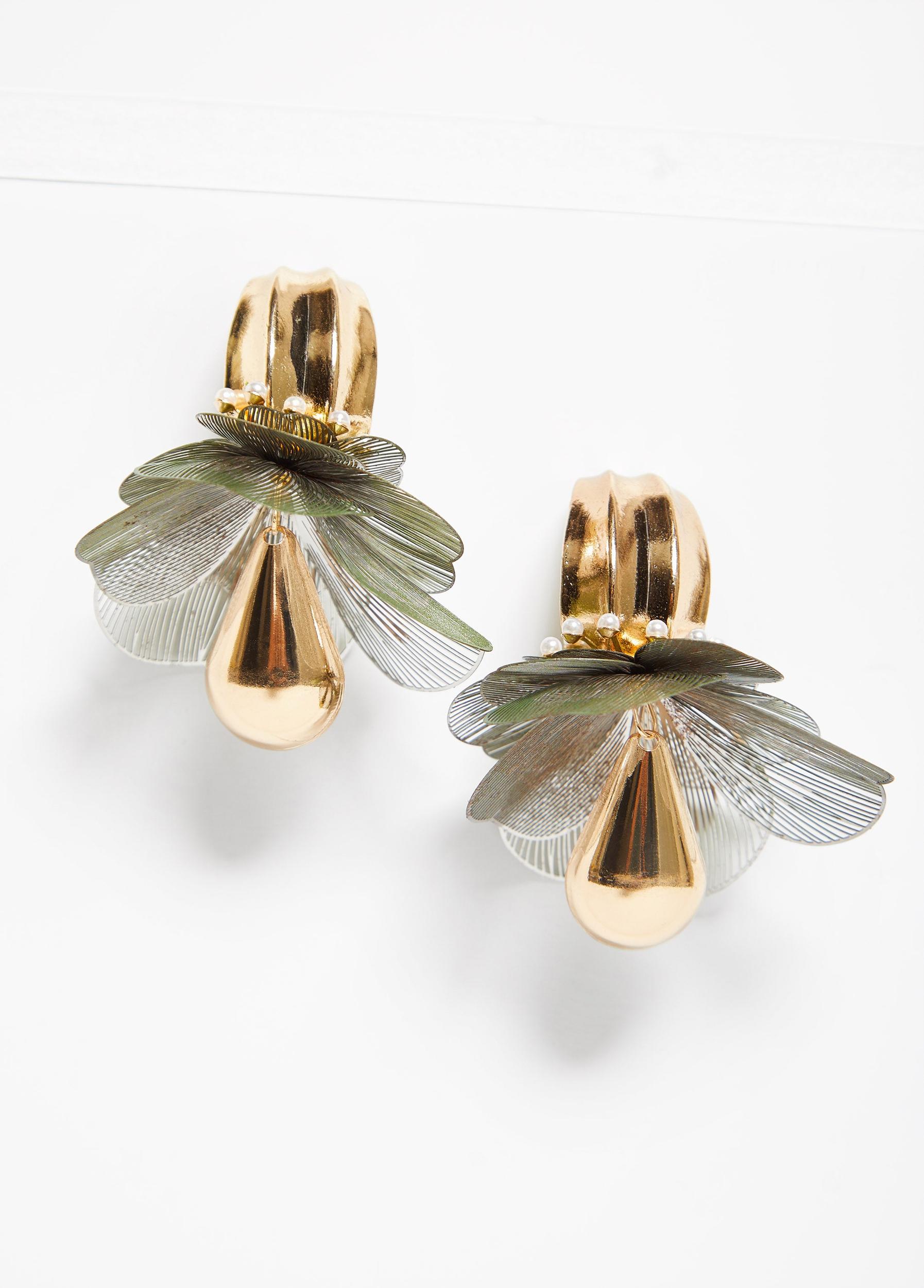 Faux Pearl Floral Hoop Earrings Product Image