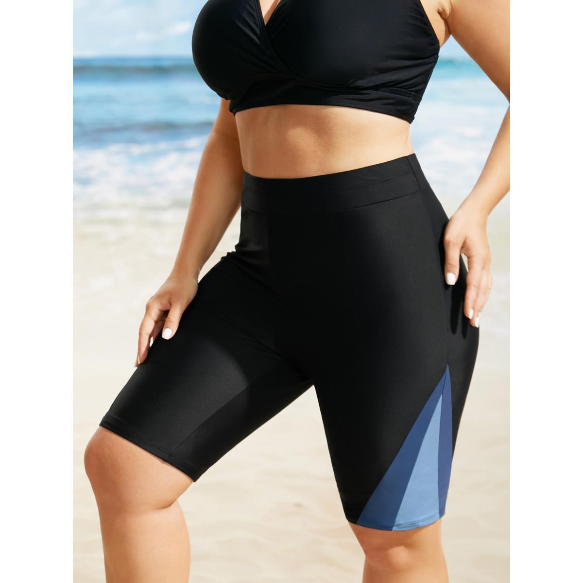 Plus Size Colorblock Contrast Patchwork High Rise Swim Bottom Women's Swimwear Black Beach Contrast High stretch Skinny High Rise Curve Swim Bottoms BloomChic 10/M Product Image