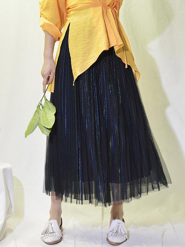 Urban A-Line Elastic Waist Mesh Pleated Skirts Product Image