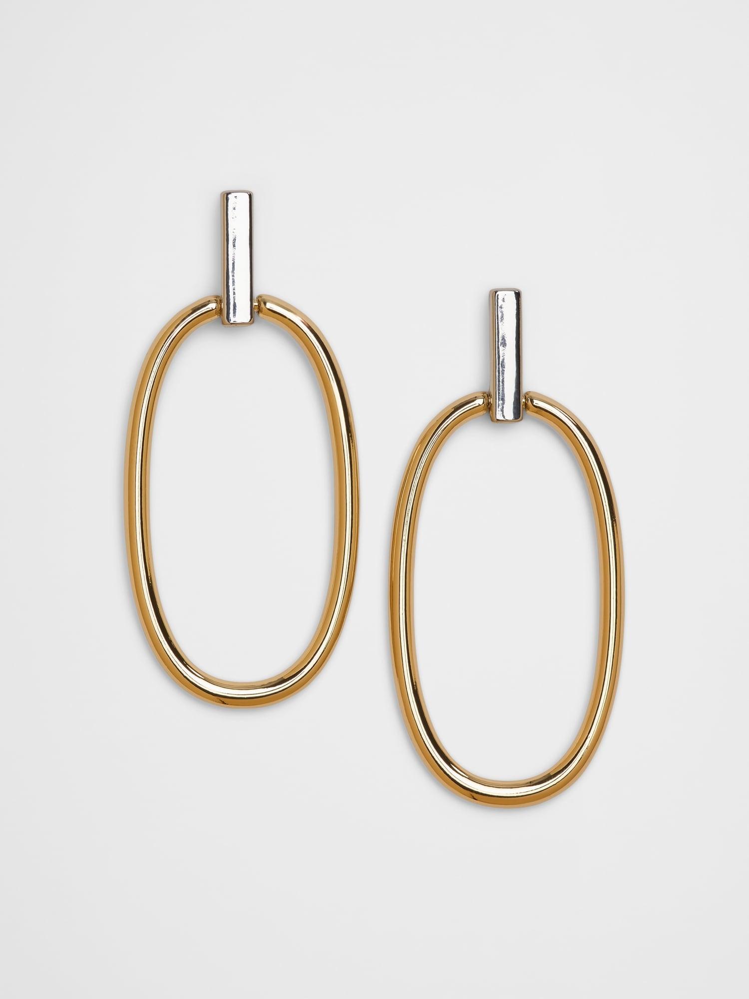 Mixed Metal Drop Hoop Earrings Product Image