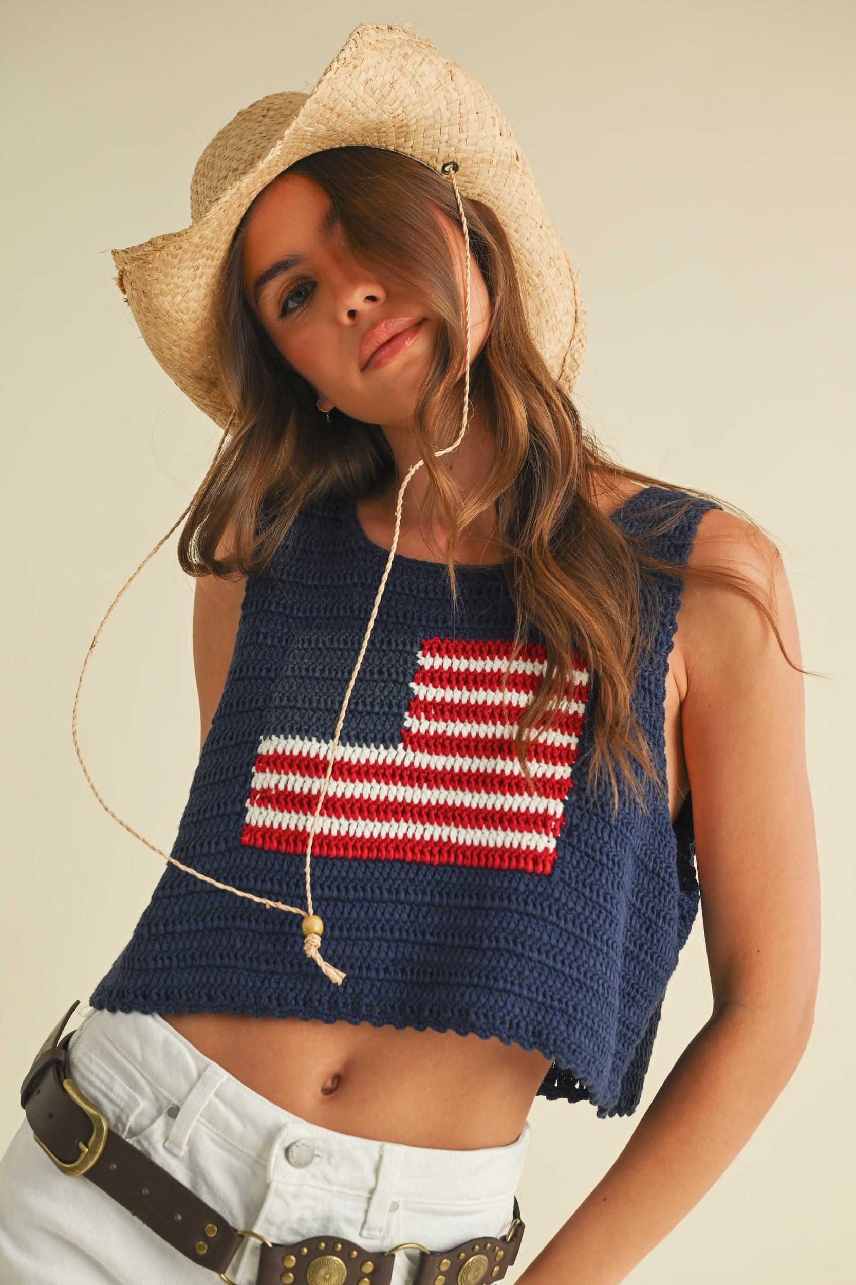 USA Flag Knitted Crop Tank Product Image
