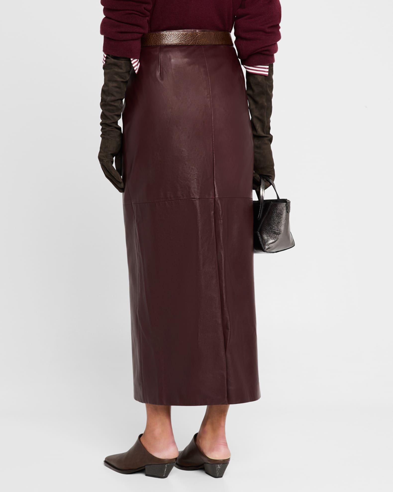 Stretch Nappa Leather Midi Skirt Product Image
