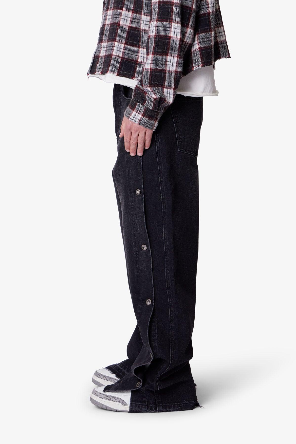 Ultra Baggy Offset Button Denim - Black Product Image