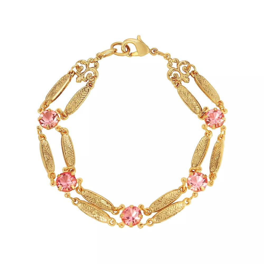 1928 Gold Tone Textured Link Crystal Bracelet, Womens, Pink Product Image