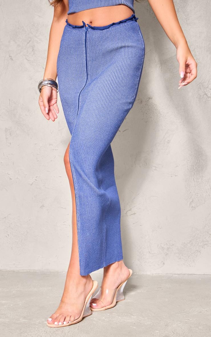 Blue Two Tone Knit Double Zip Maxi Skirt Product Image