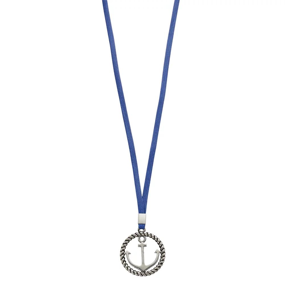 Men's Stainless Steel & Blue Cord Anchor Pendant Necklace, Size: 24" Product Image