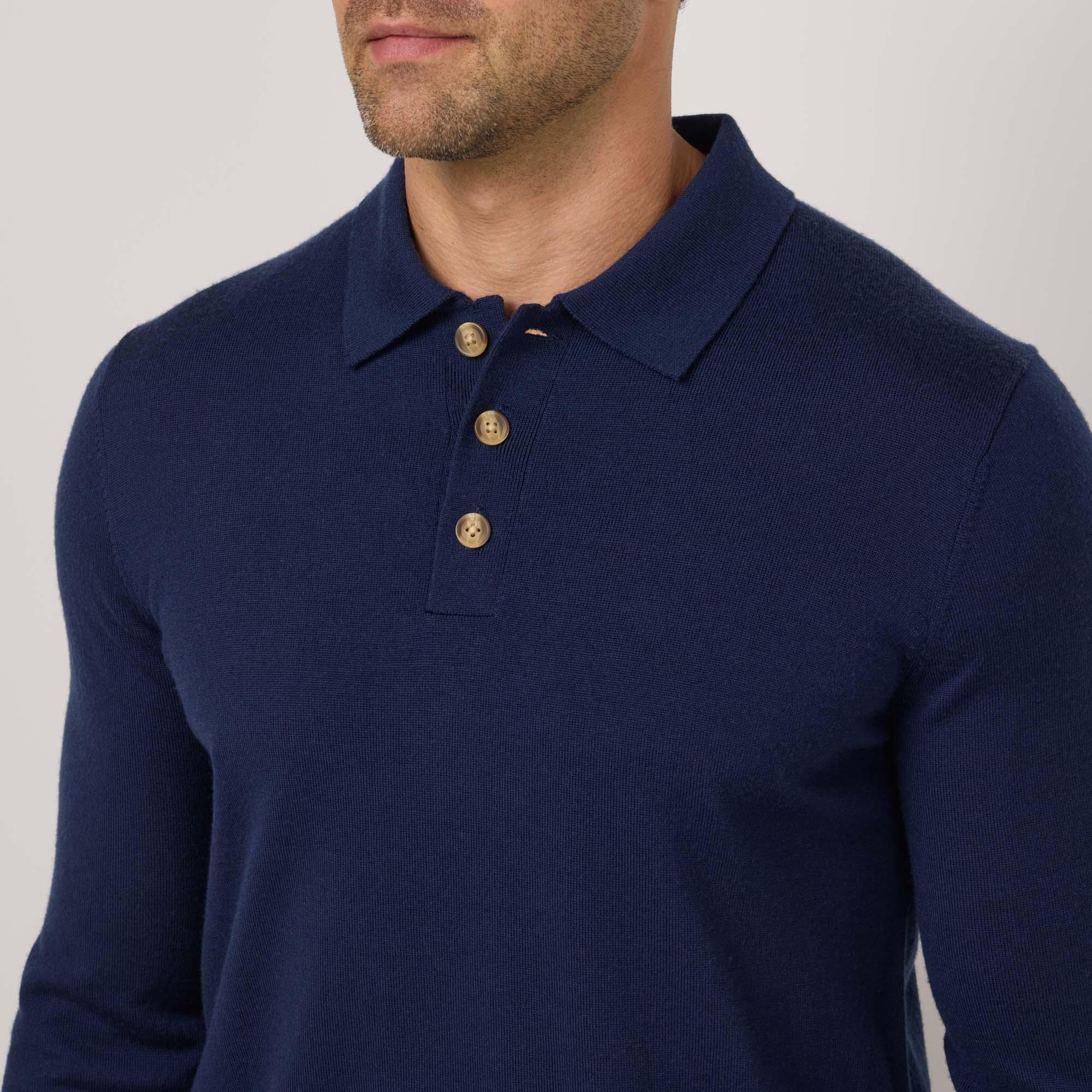 Merino Wool Long Sleeve Polo | Navy Product Image