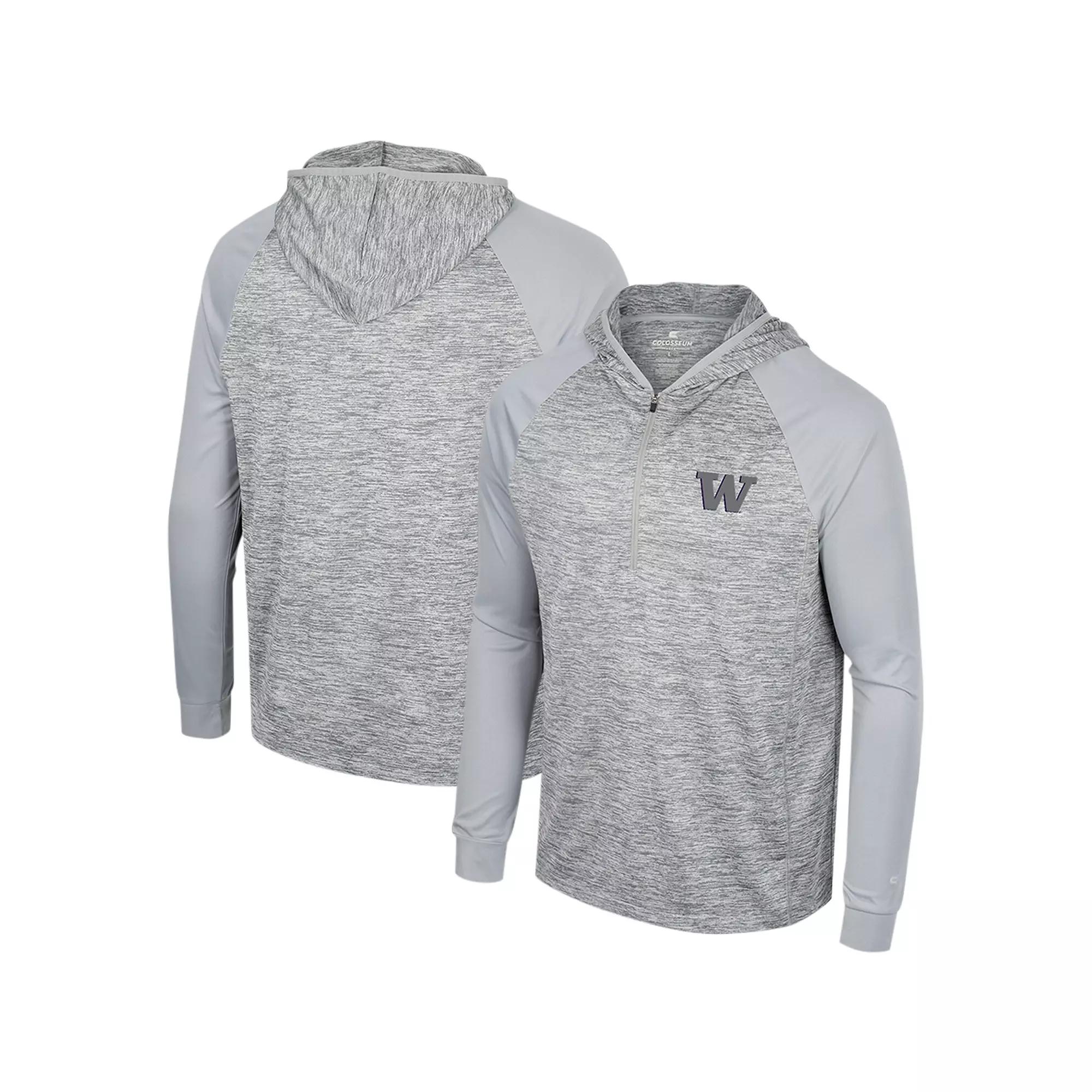 Men's Colosseum Gray West Virginia Mountaineers Cybernetic Raglan Quarter-Zip Hooded Top,  Product Image