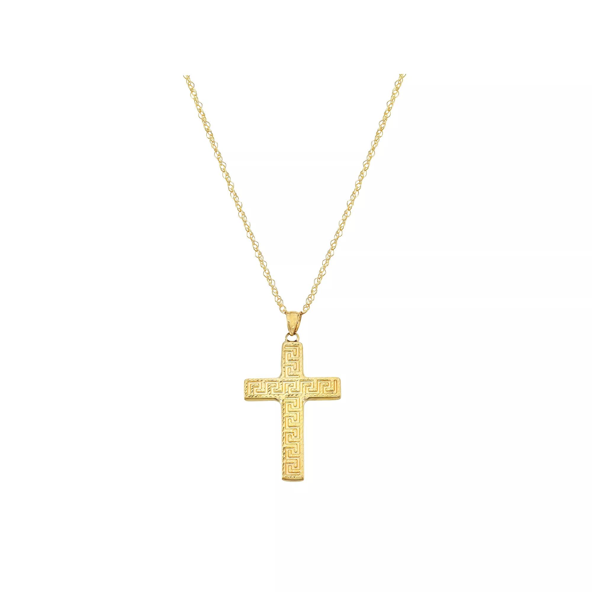 Taylor Grace 10k Gold Greek Key Cross Pendant Necklace, Women's, Size: 18-20" ADJ Product Image