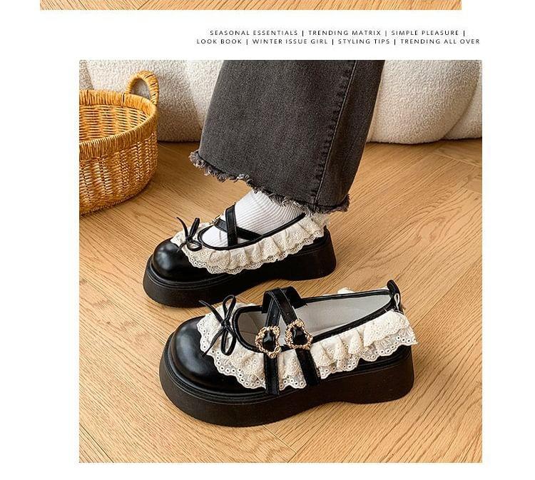 Lace Ruffle Platform Wedge Heel Mary Jane Shoes Product Image
