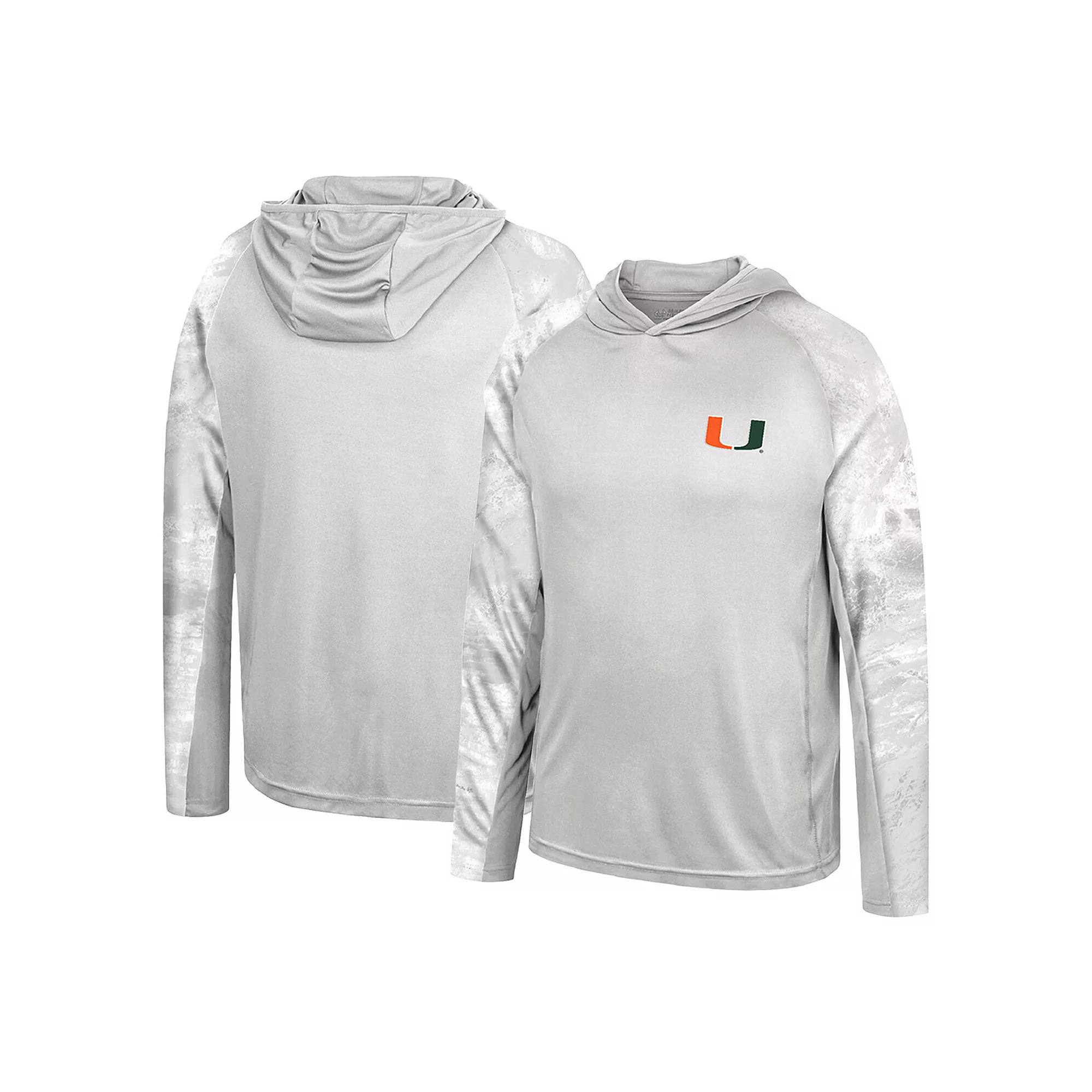 Men's Colosseum Gray/Realtree Camo Miami Hurricanes Gulf Stream Raglan Long Sleeve Hooded T-Shirt, Size: Medium, Grey Product Image