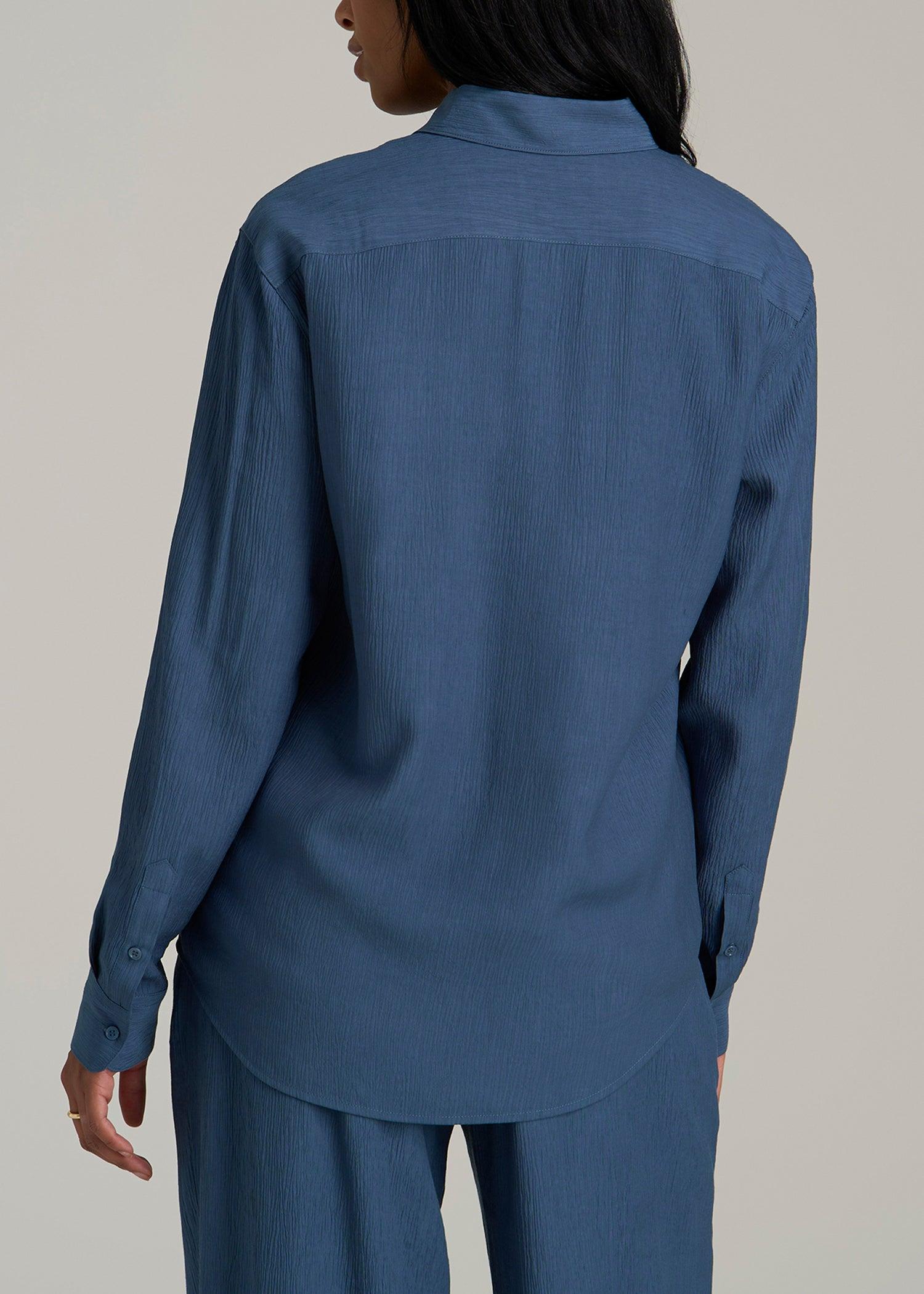 Long Sleeve Crinkle Blouse for Tall Women in Flag Blue Female Product Image