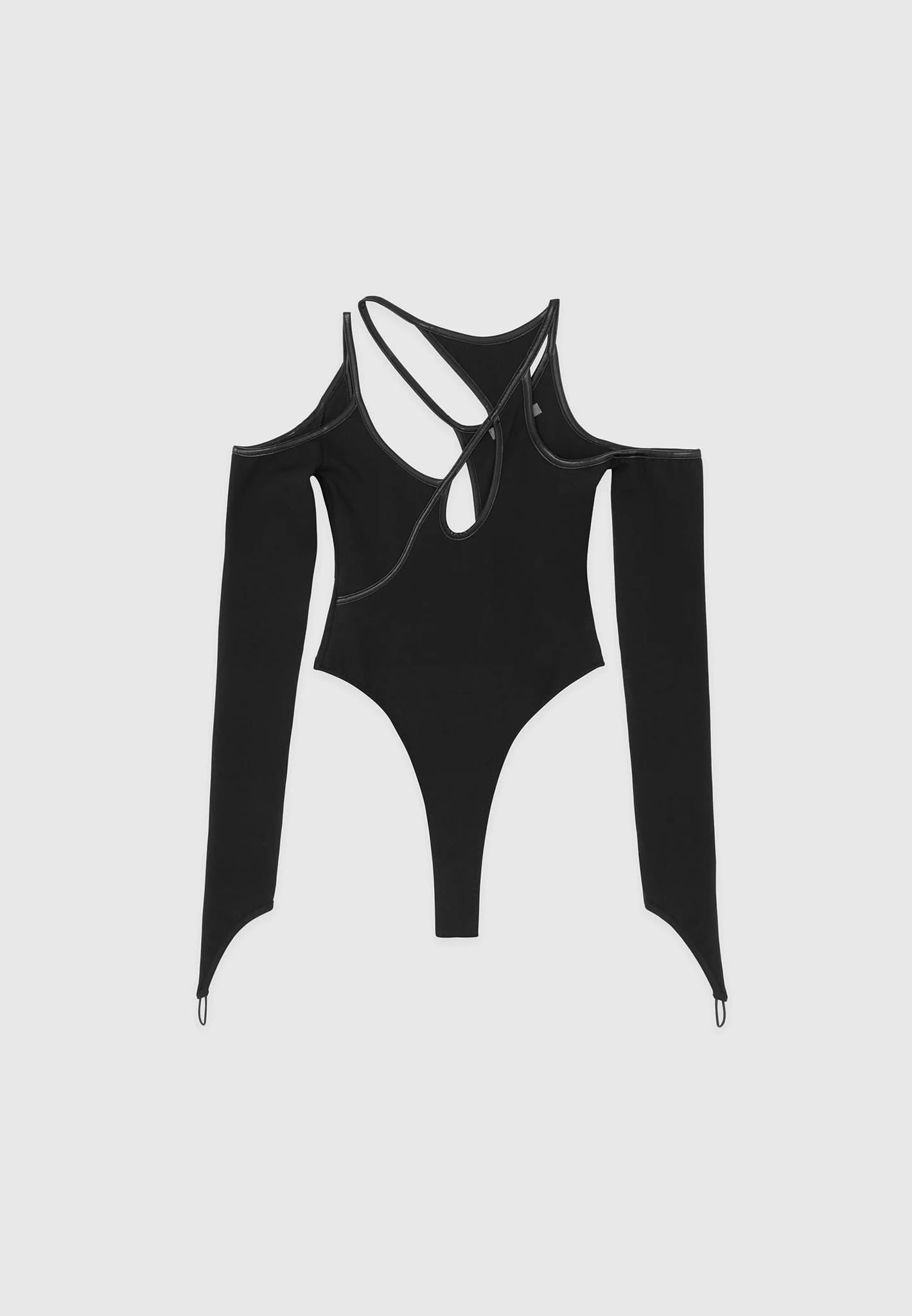 Contrast Asymmetric Bodysuit - Black Female Product Image