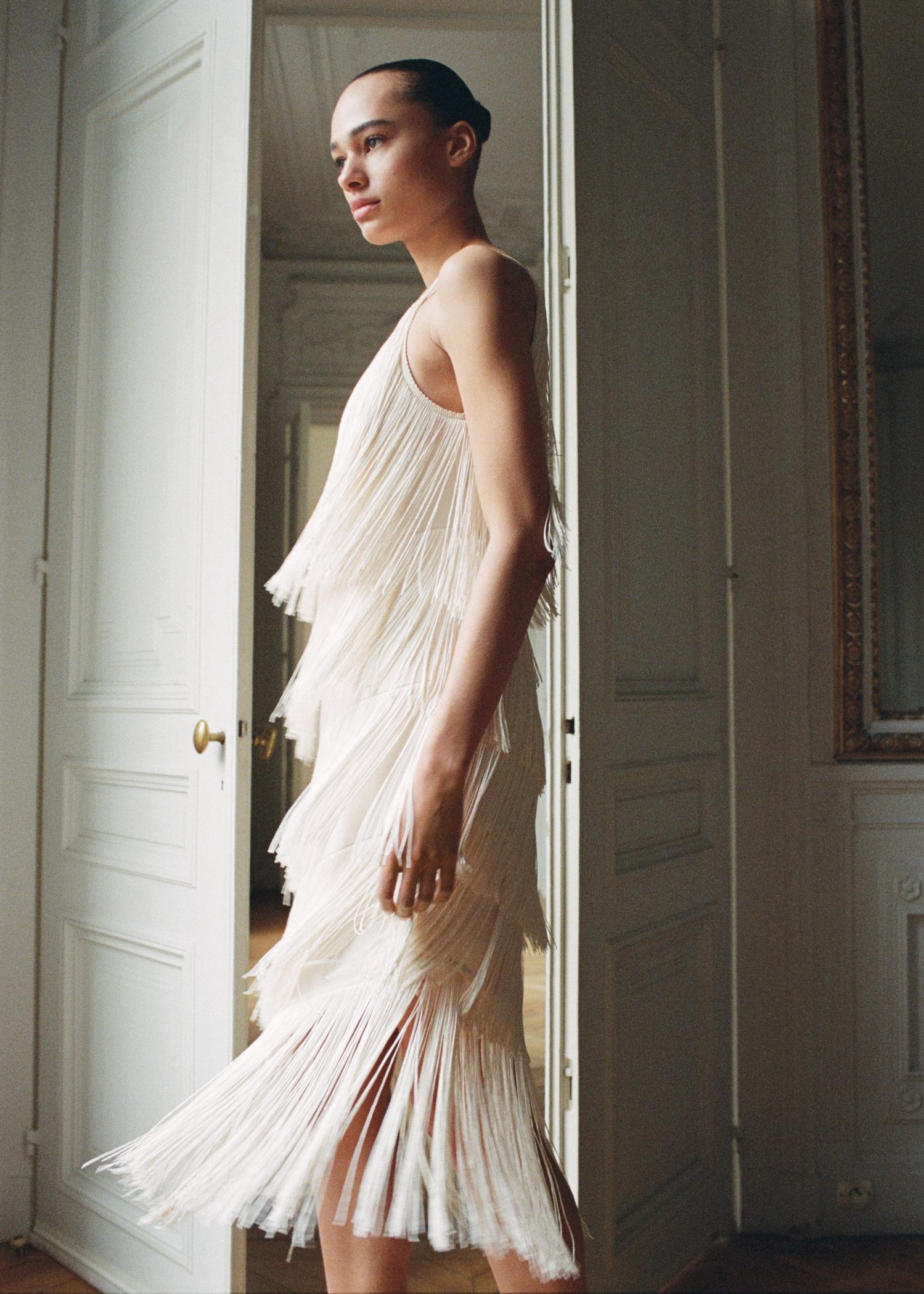 Asymmetrical fringed midi-dress - Women | MANGO USA Product Image