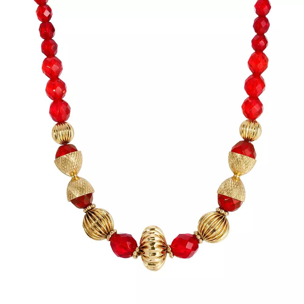 1928 14k Gold Dipped Red Glass & Gold Bead Adjustable Necklace, Womens Product Image