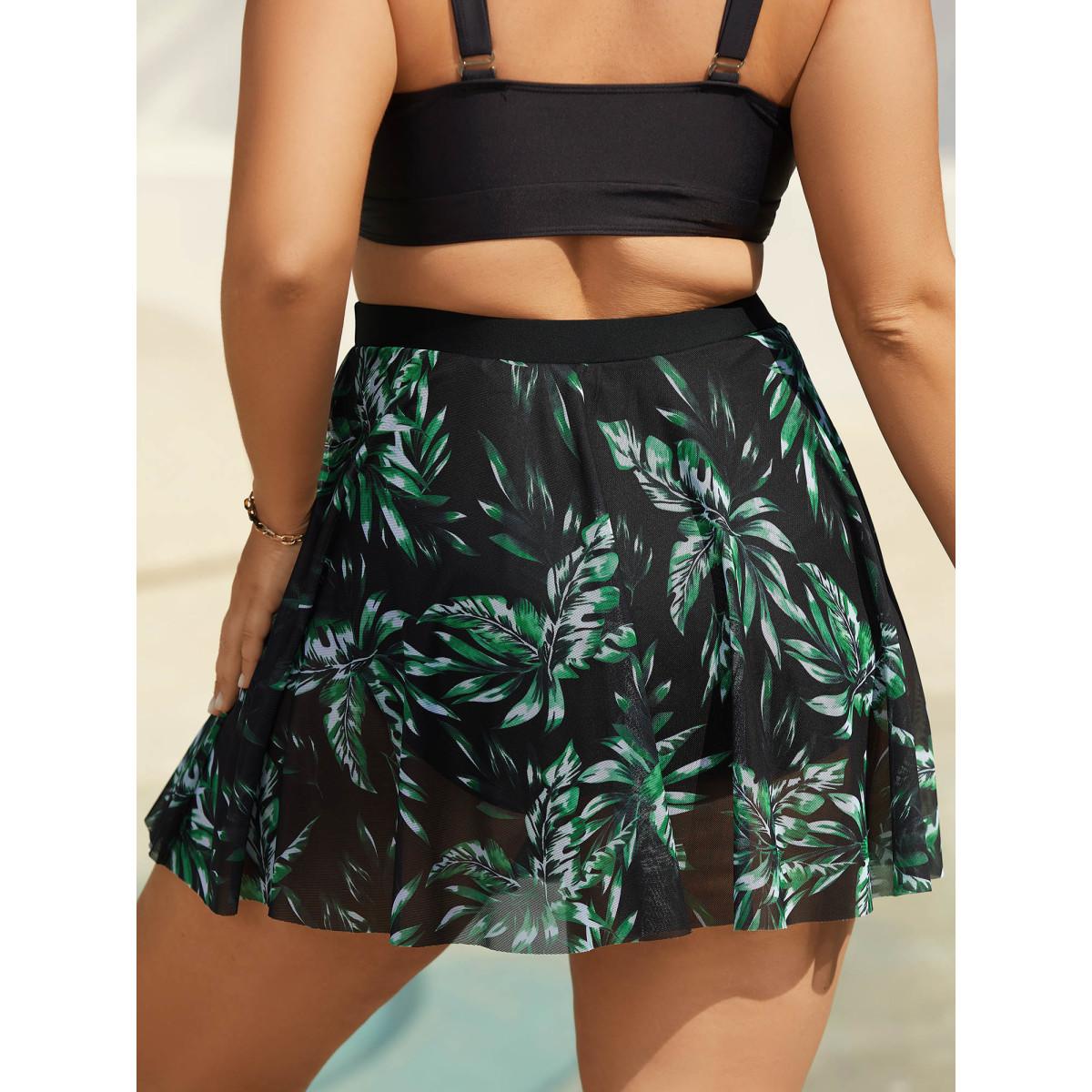 Plus Size Tropical Print Sheer Tied Swim Bottoms Women's Swimwear Truegreen Beach Drawstring High stretch Bodycon High Rise Curve Swim Bottoms BloomChic 18-20/2X Product Image