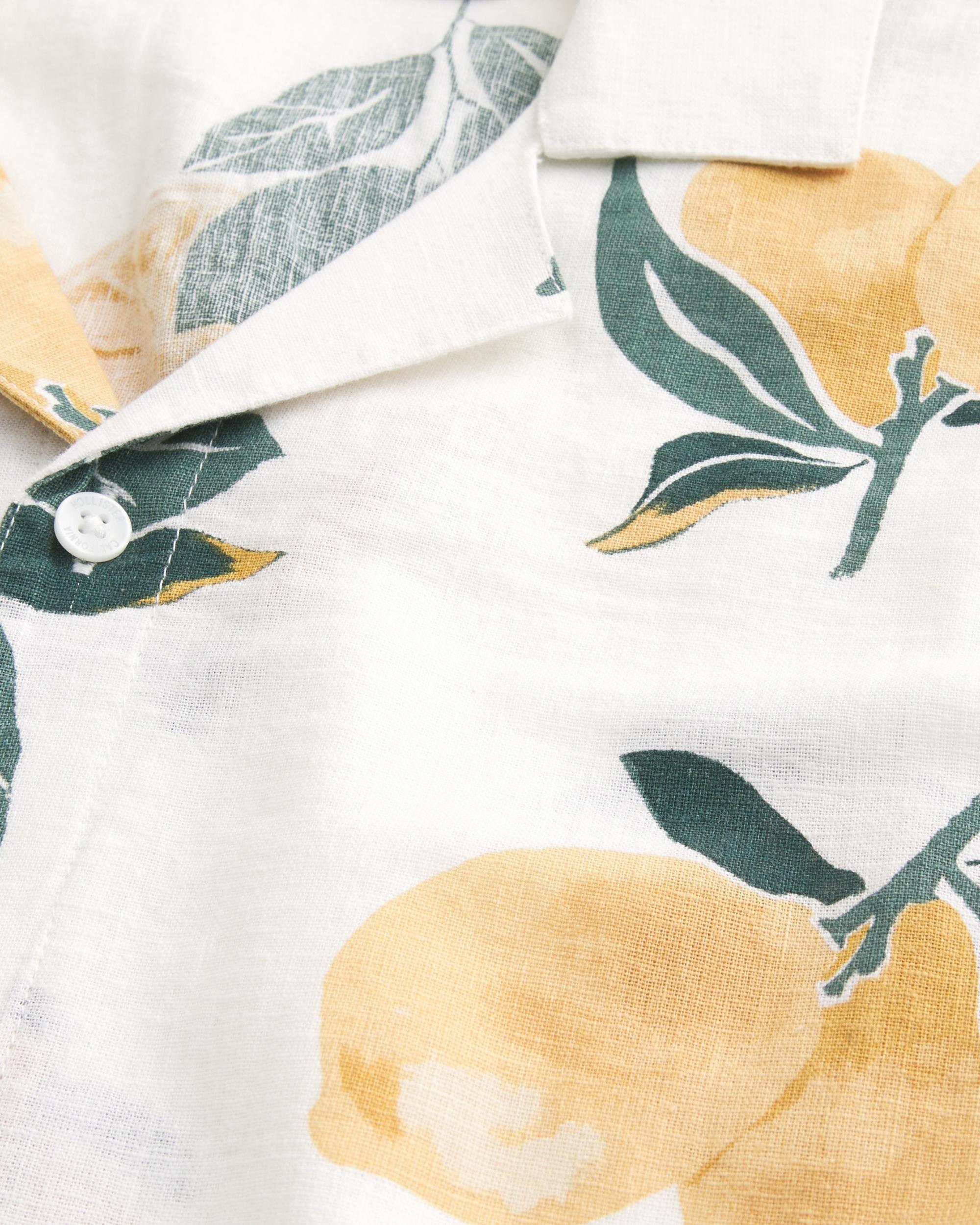 Boxy Short-Sleeve Linen-Blend Shirt Product Image