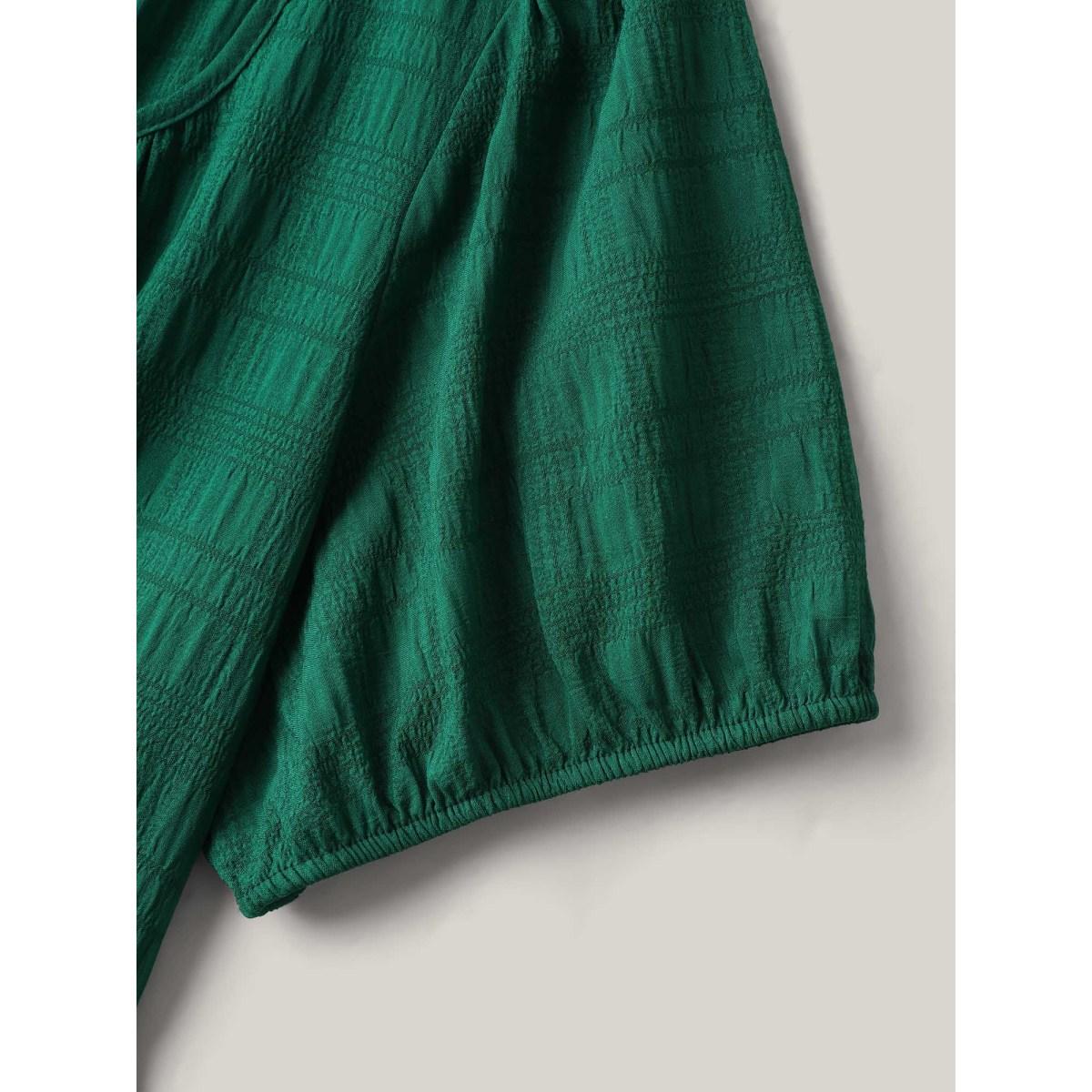 Plus Size Neck Tie Textured Layered Hem Midi Dress DarkGreen Women Square Neck Short sleeve Curvy BloomChic 18-20/2X Product Image