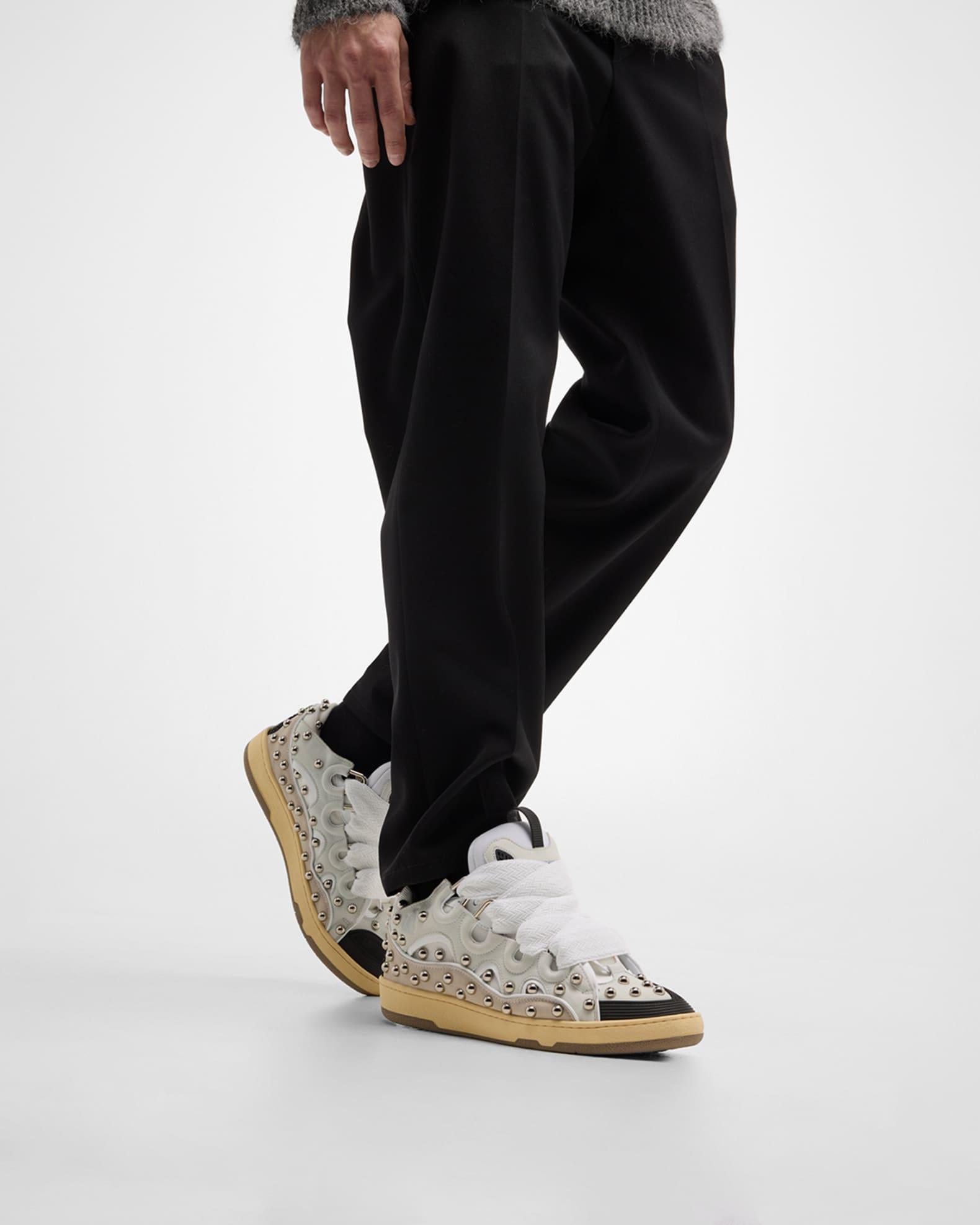 Men's Curb Mesh and Leather Low-Top Sneakers Product Image