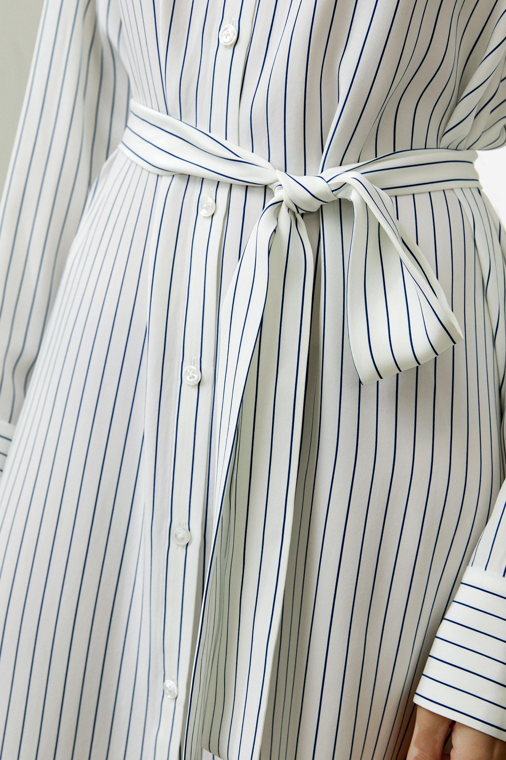 Pinstriped Silk Shirtdress with Belt Product Image