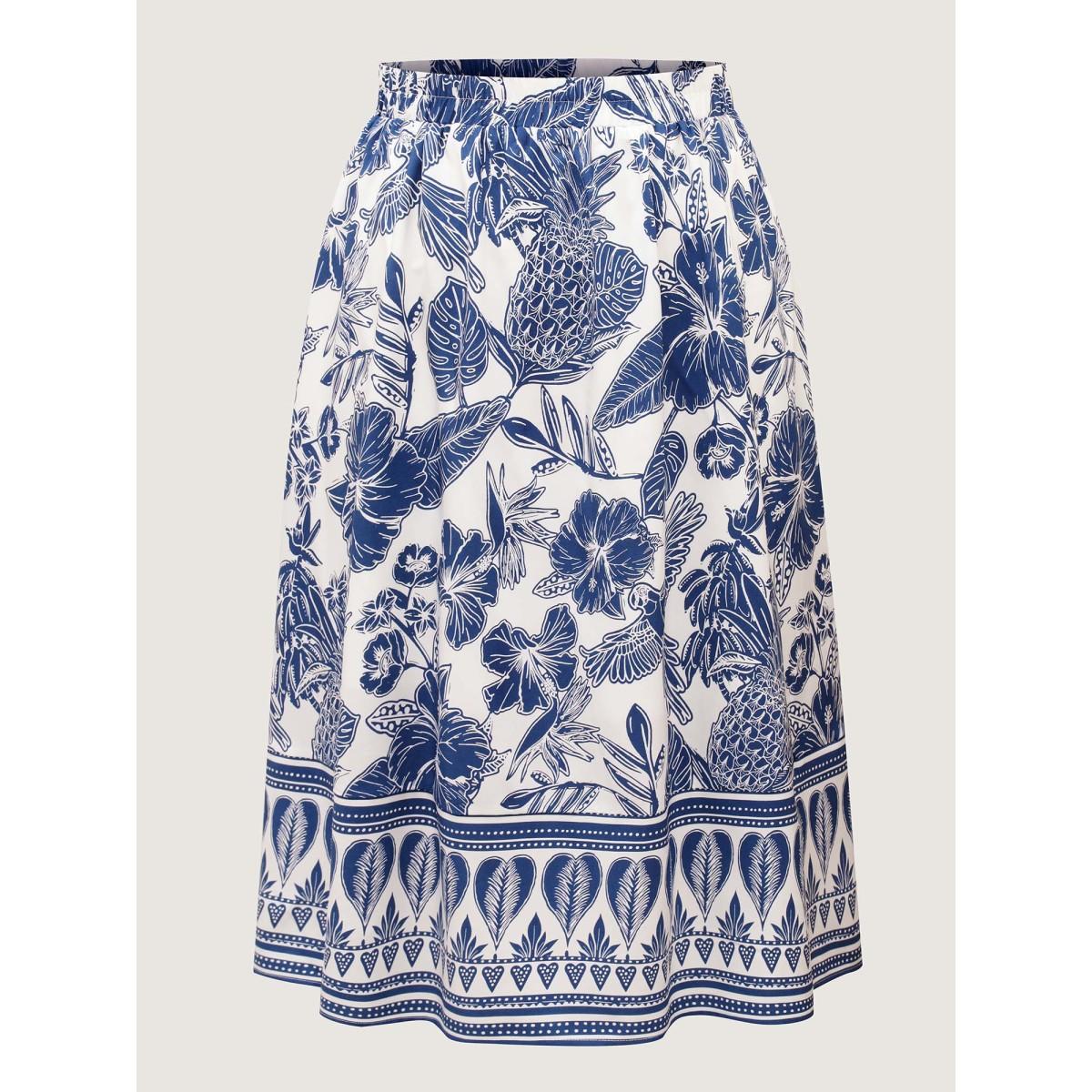 Plus Size Floral Print A-Line Maxi Skirt Women LightBlue Resort Loose No stretch Side seam pocket Vacation Skirts BloomChic 10/M Product Image