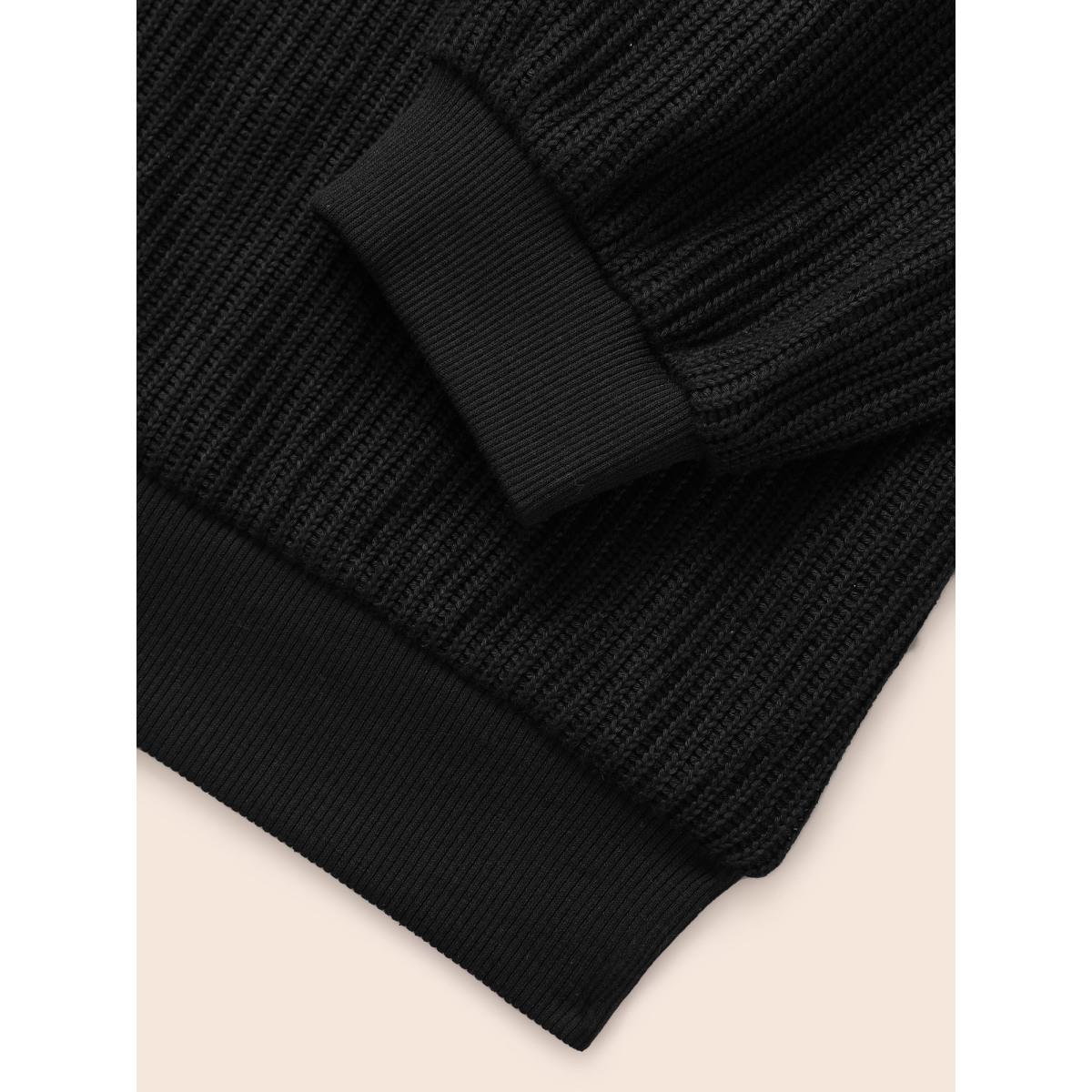 Plus Size Textured V Neck Lace Patchwork Sweatshirt Women Black Elegant Texture Loose V-neck Everyday Sweatshirts BloomChic 14-16/1X Product Image