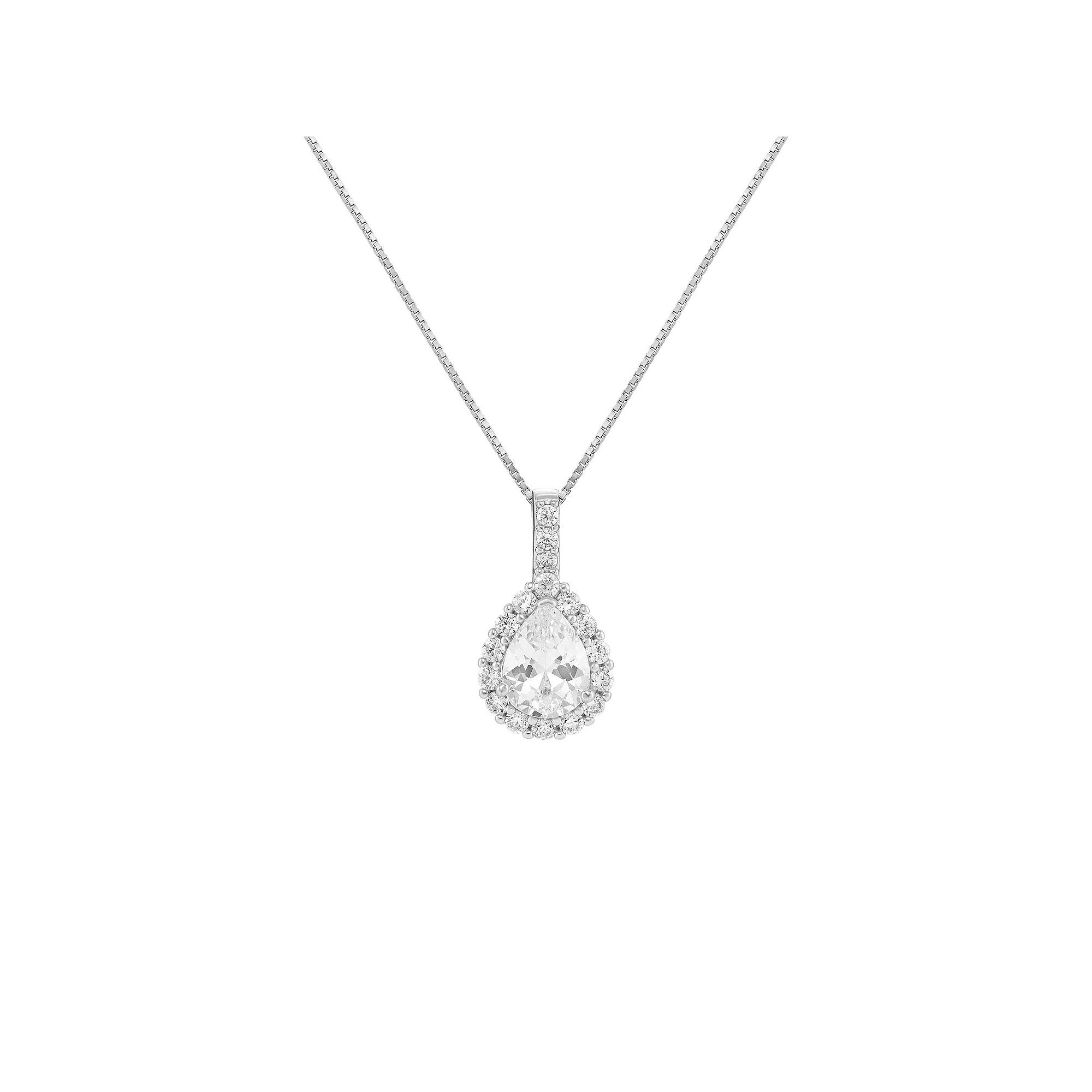 PRIMROSE Sterling Silver Cubic Zirconia Teardrop Box Chain Pendant Necklace, Women's, Size: 18", Silver Tone White Product Image