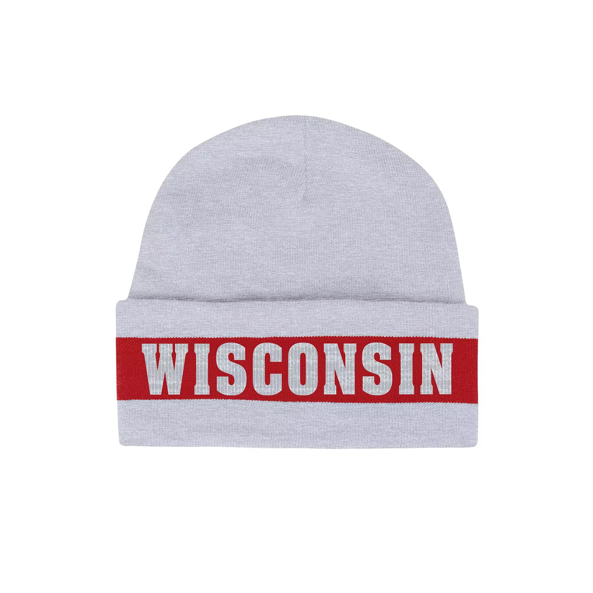 Men's Under Armour  Gray Wisconsin Badgers Jacquard Cuffed Knit Hat, Grey Product Image