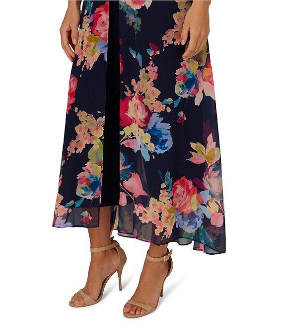 Adrianna Papell V-Neck Sleeveless Printed Chiffon Walk Thru Jumpsuit Product Image