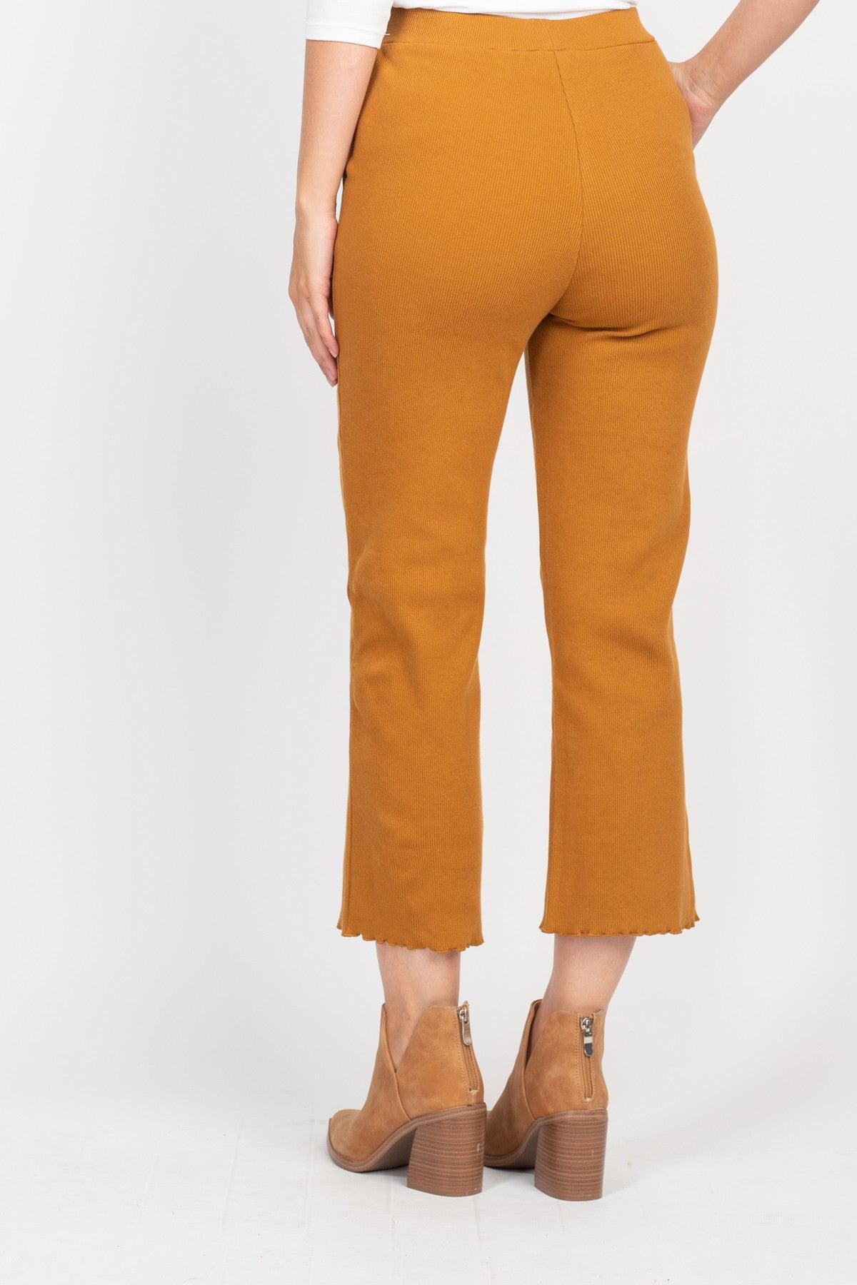 Mustard Ribbed Crop Pants Product Image