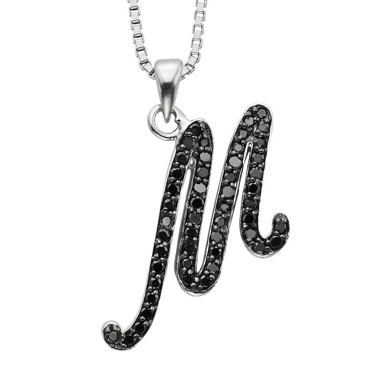 Jewelexcess Sterling Silver 1/4-ct. T.W. Black Diamond Initial Pendant, Women's,  Product Image