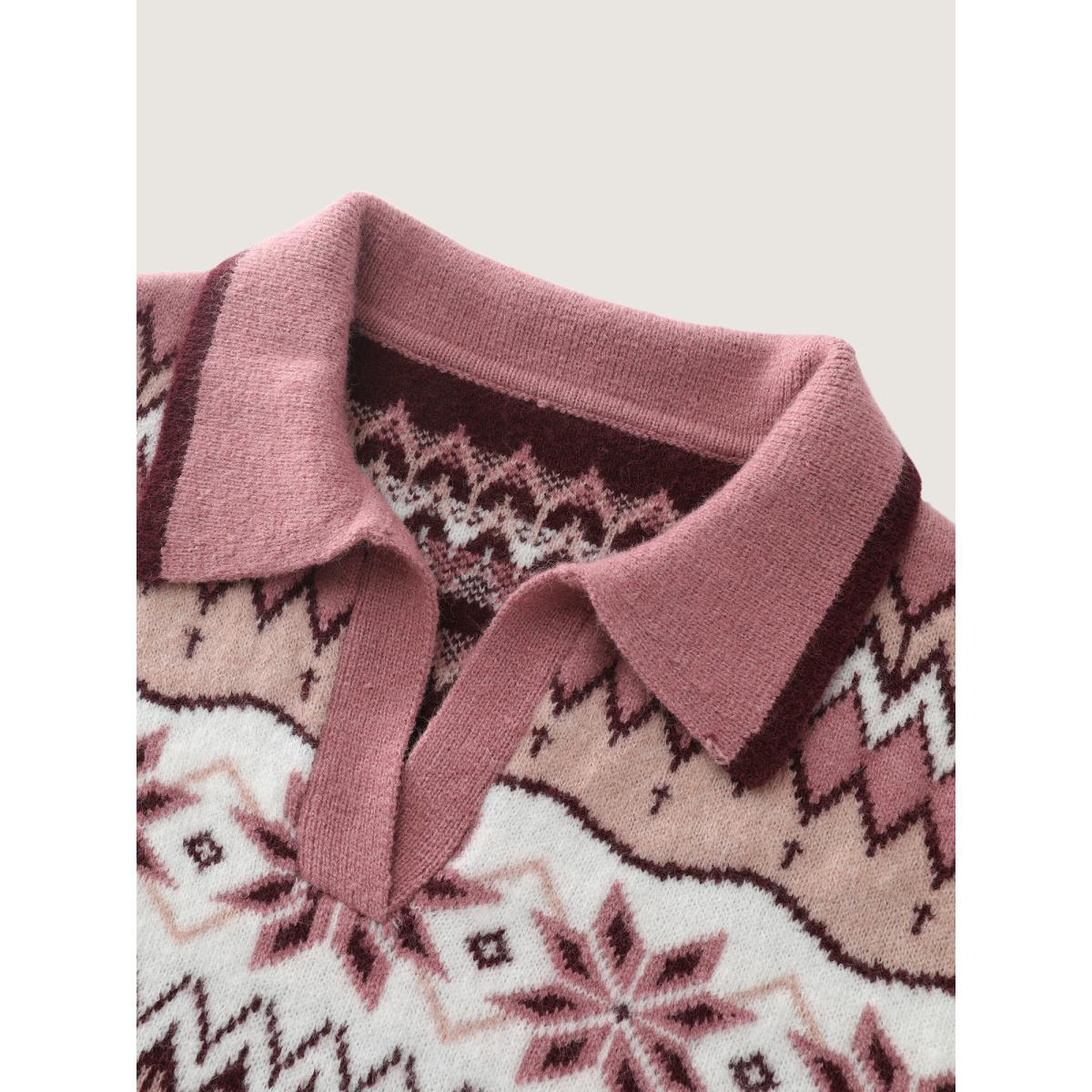 Plus Size Boho Pattern Jacquard Contrast Sweater Dress Beanpastepowder Women Leisure Loose Long Sleeve Casual Sweater Dresses BloomChic 10/M Product Image