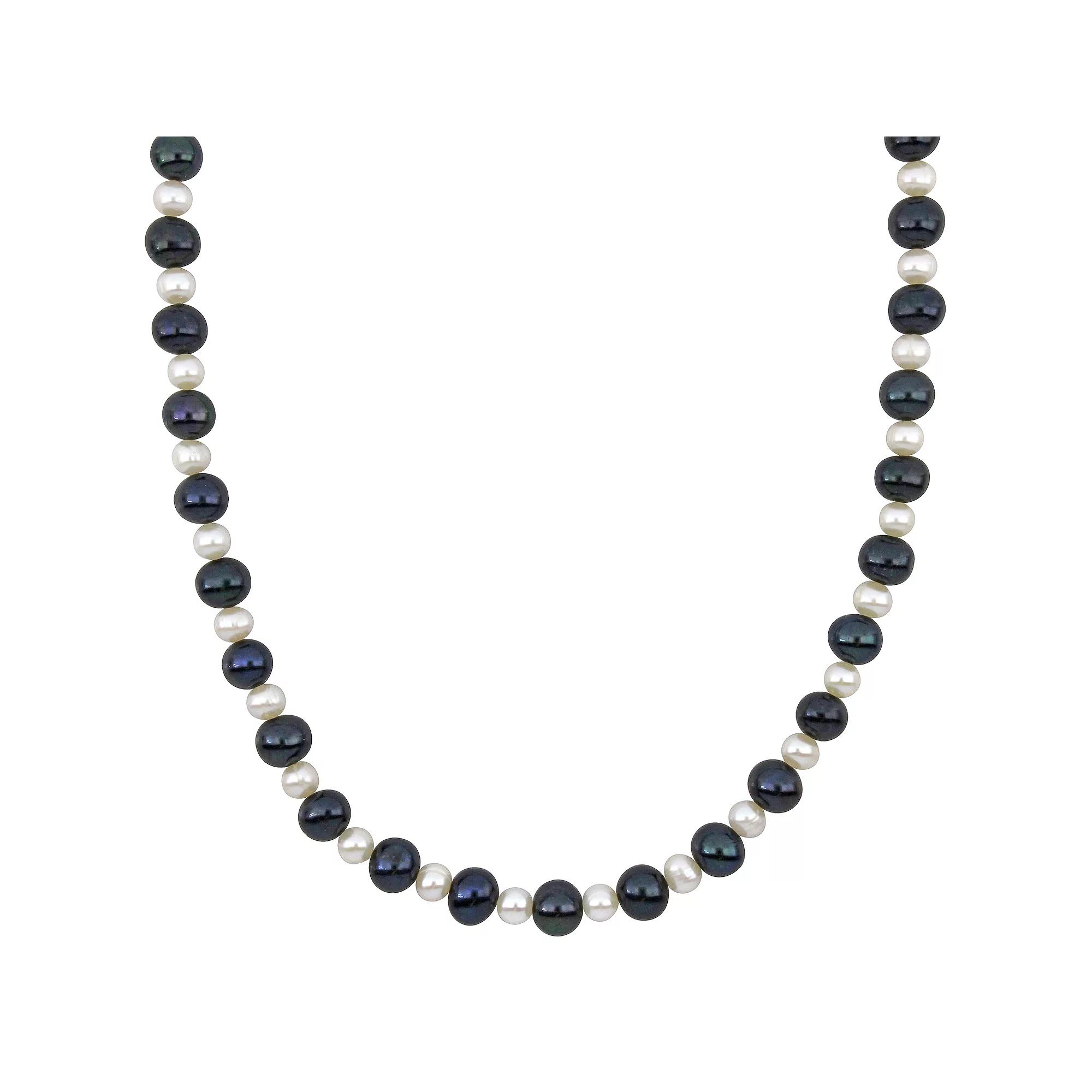 Stella Grace Men's Black & White Freshwater Cultured Pearl Necklace, Size: 20", Sterling Silver Product Image