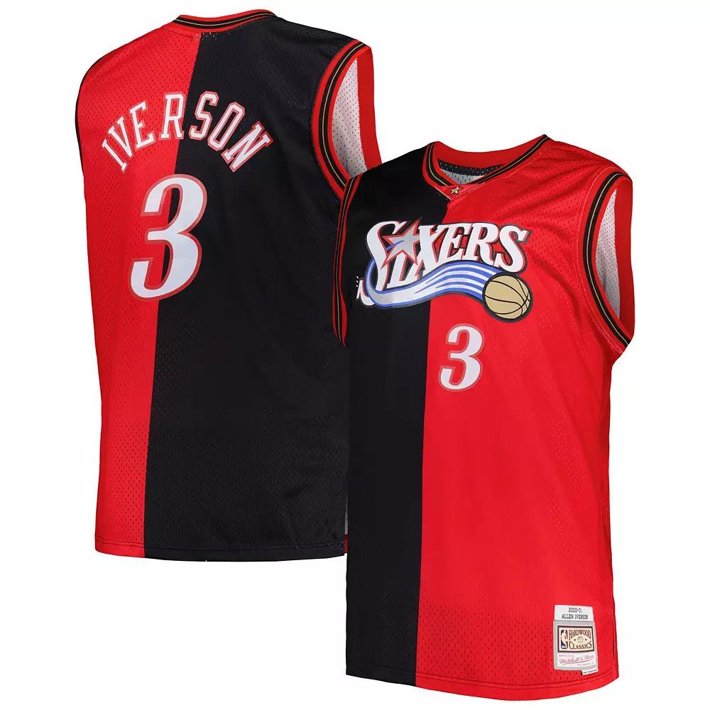 Men's Mitchell & Ness Allen Iverson Black/Red Philadelphia 76ers Big & Tall Hardwood Classics 2000/01 Split Swingman Jersey, Size: 4XB, 76r Black Product Image