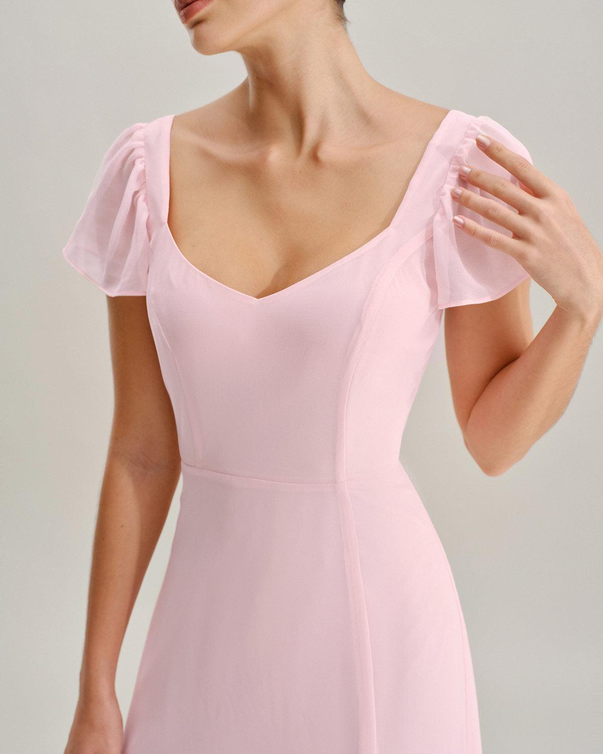 Pink Sweetheart Neck Chiffon Maxi Dress Product Image