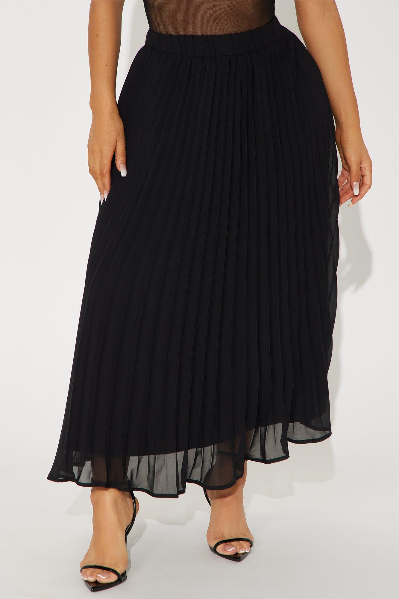 Press Reset Pleated Chiffon Midi Skirt - Black Product Image