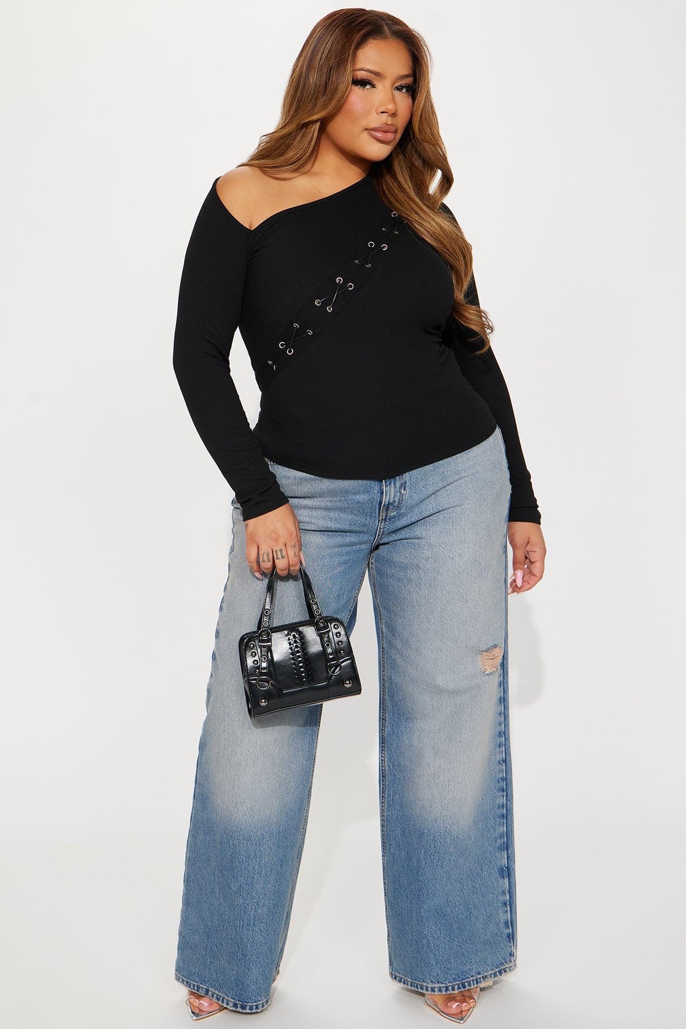 Ava Asymmetrical Lace Up Top - Black Product Image